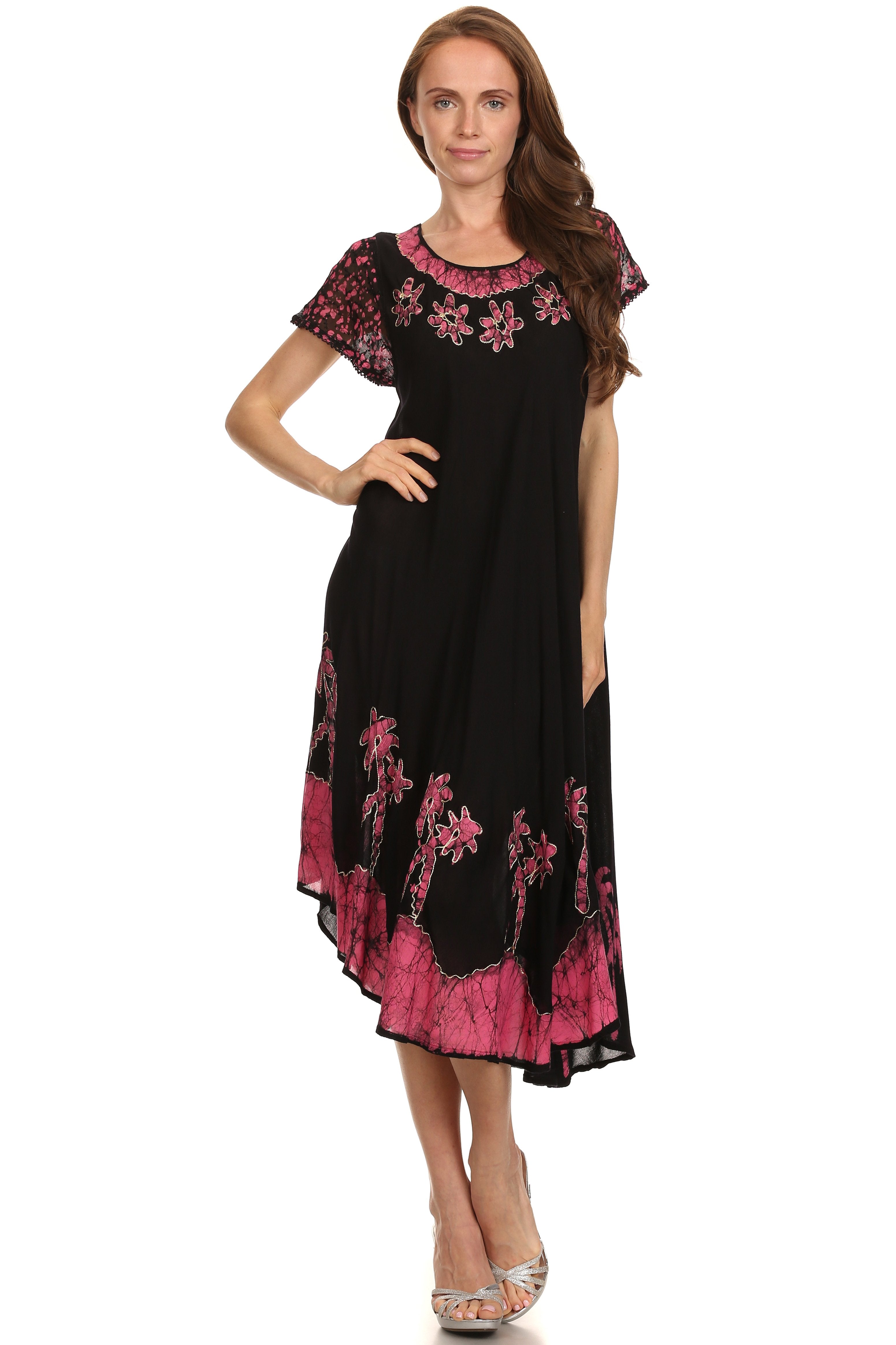 Sakkas Batik Palm Tree Cap Sleeve Caftan Vestido / Cubrir