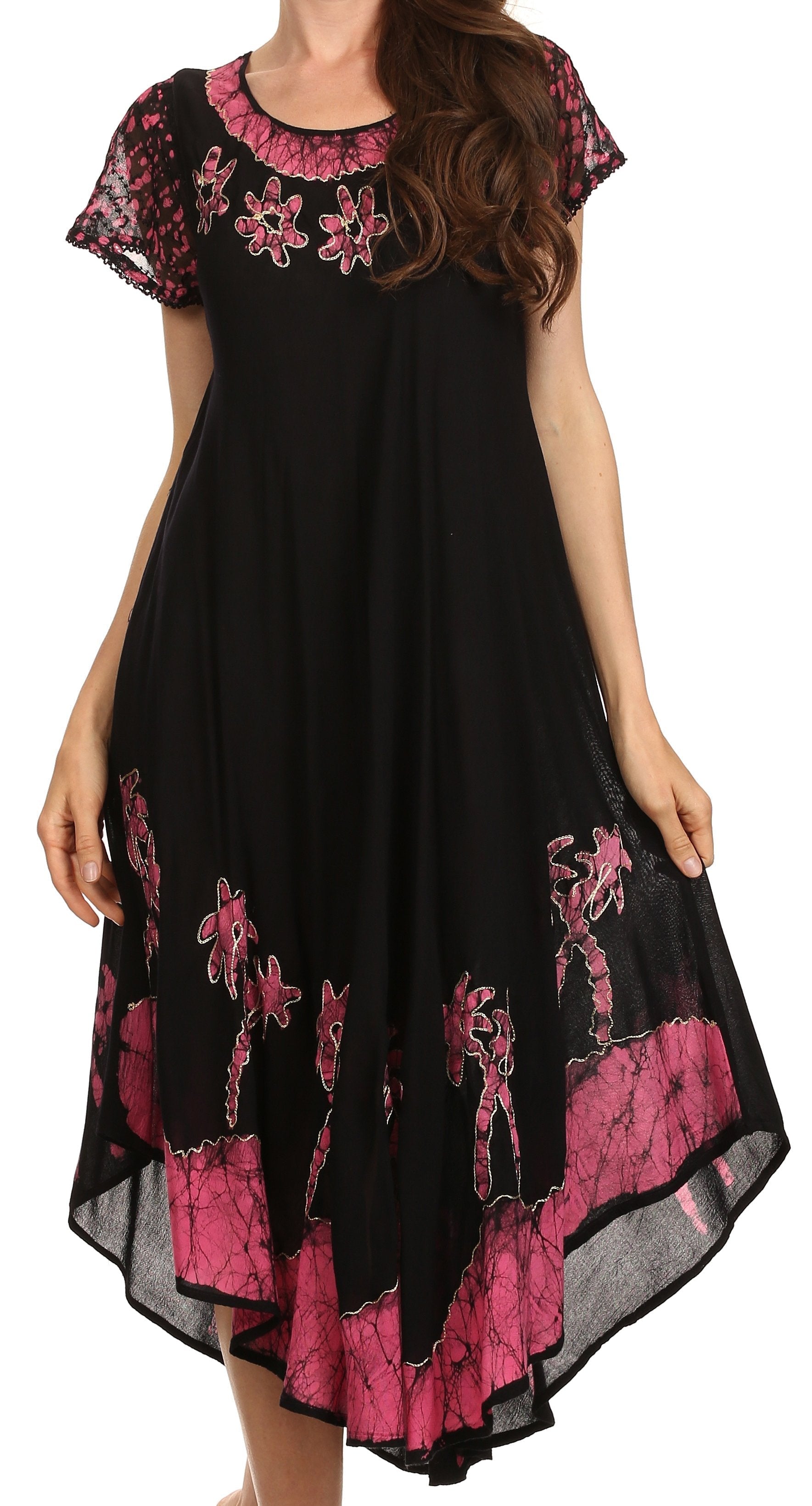 Sakkas Batik Palm Tree Cap Sleeve Caftan Vestido / Cubrir