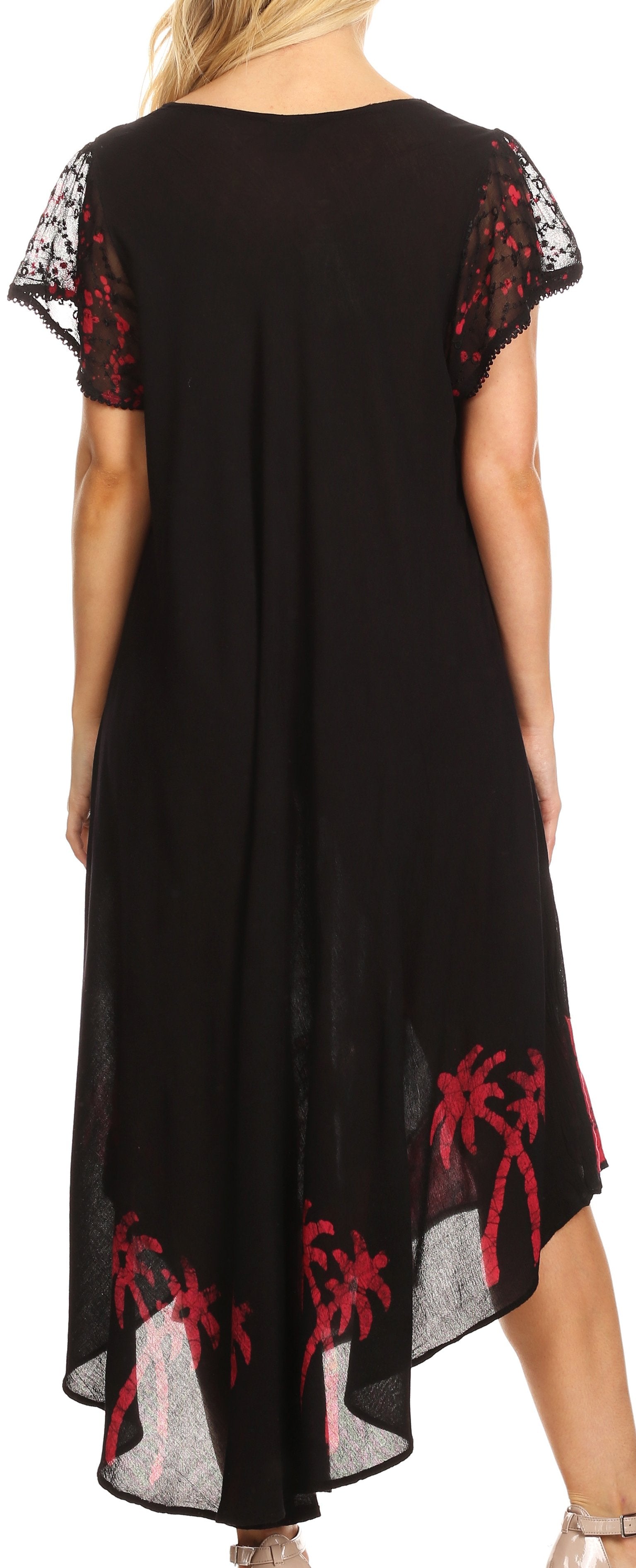 Sakkas Batik Palm Tree Cap Sleeve Caftan Vestido / Cubrir