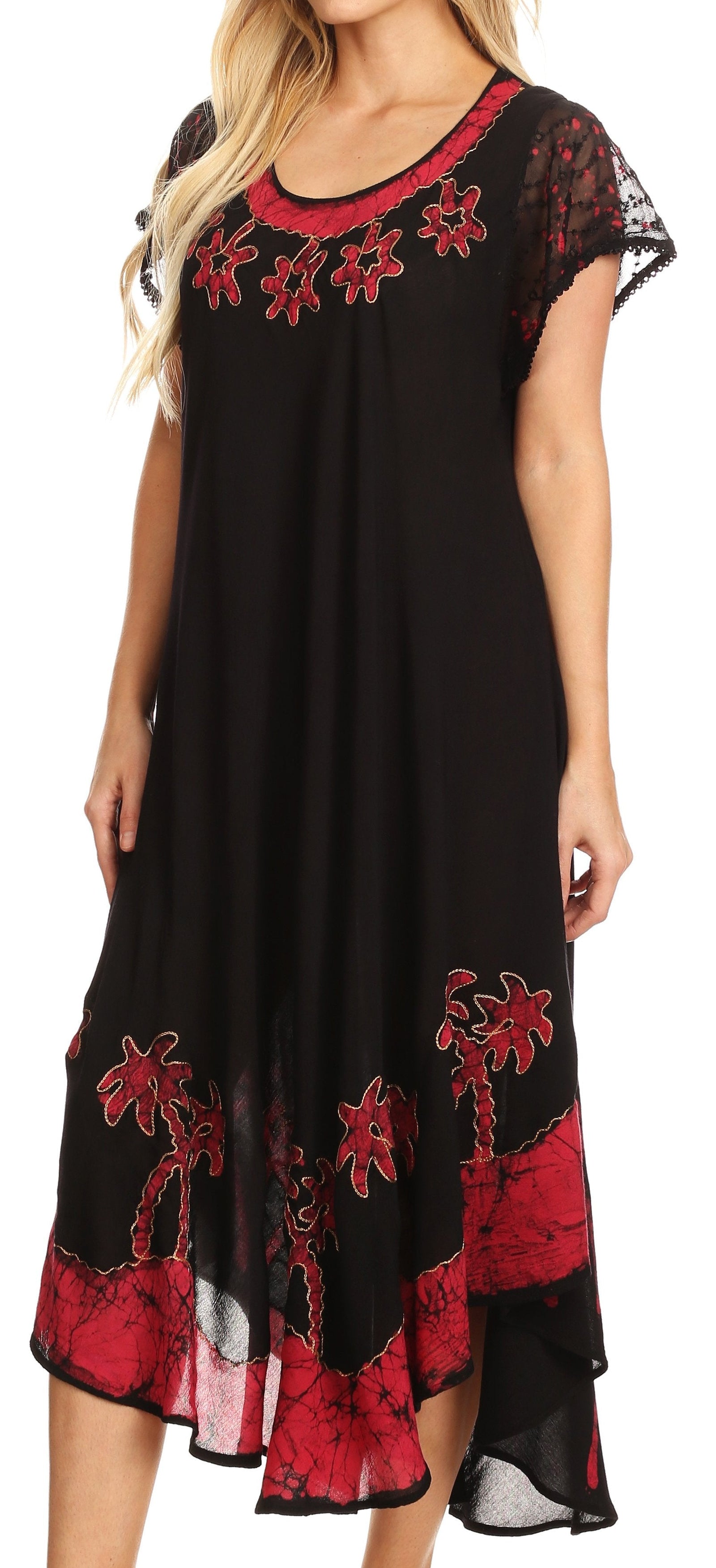 Sakkas Batik Palm Tree Cap Sleeve Caftan Vestido / Cubrir