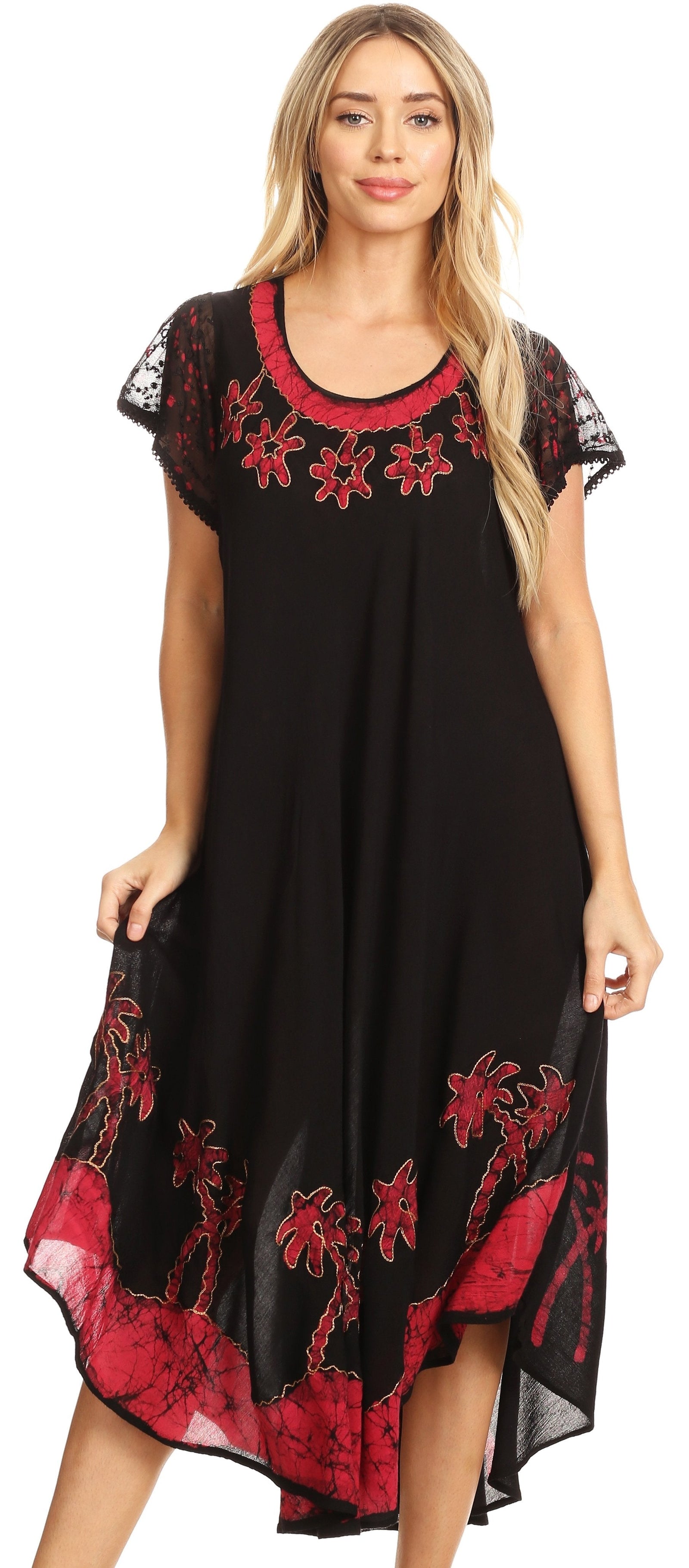 Sakkas Batik Palm Tree Cap Sleeve Caftan Vestido / Cubrir
