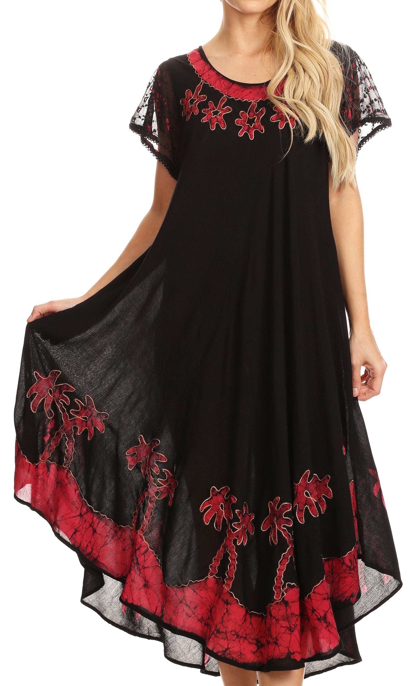 Sakkas Batik Palm Tree Cap Sleeve Caftan Vestido / Cubrir