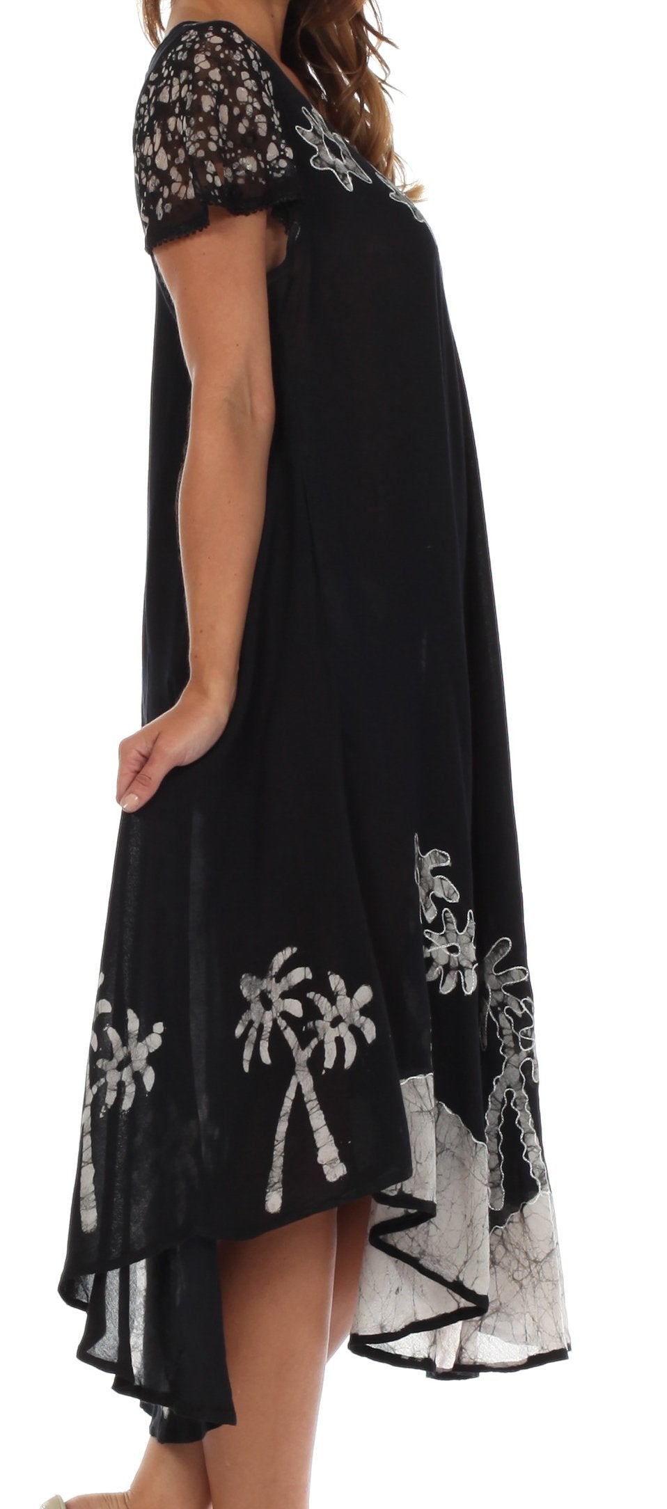 Sakkas Batik Palm Tree Cap Sleeve Caftan Vestido / Cubrir