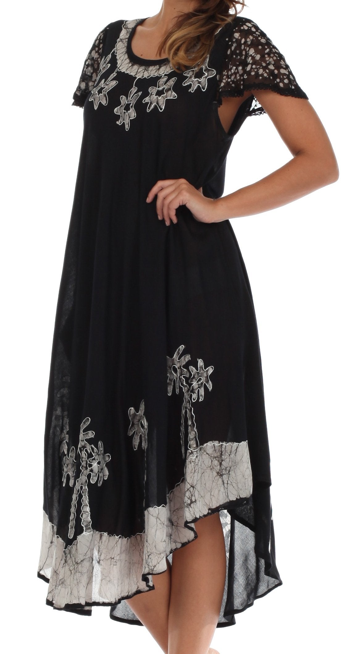 Sakkas Batik Palm Tree Cap Sleeve Caftan Vestido / Cubrir