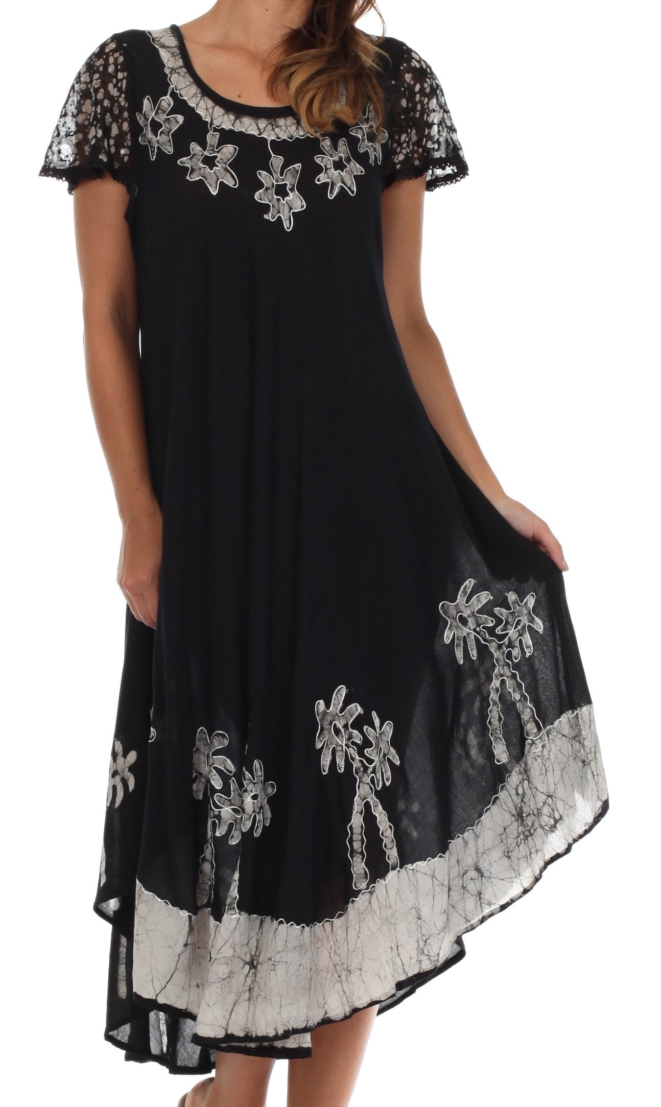 Sakkas Batik Palm Tree Cap Sleeve Caftan Vestido / Cubrir