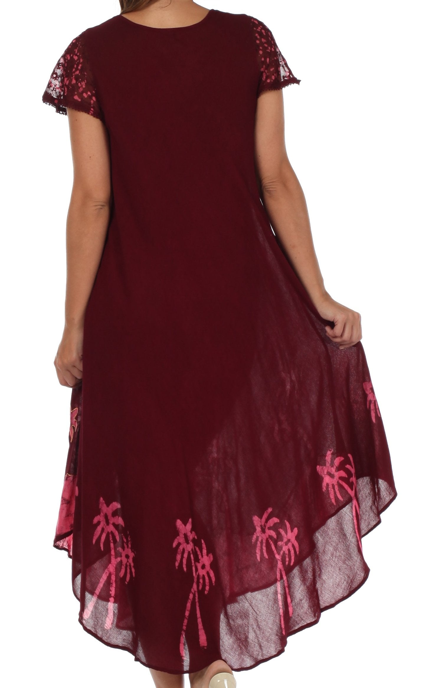 Sakkas Batik Palm Tree Cap Sleeve Caftan Vestido / Cubrir