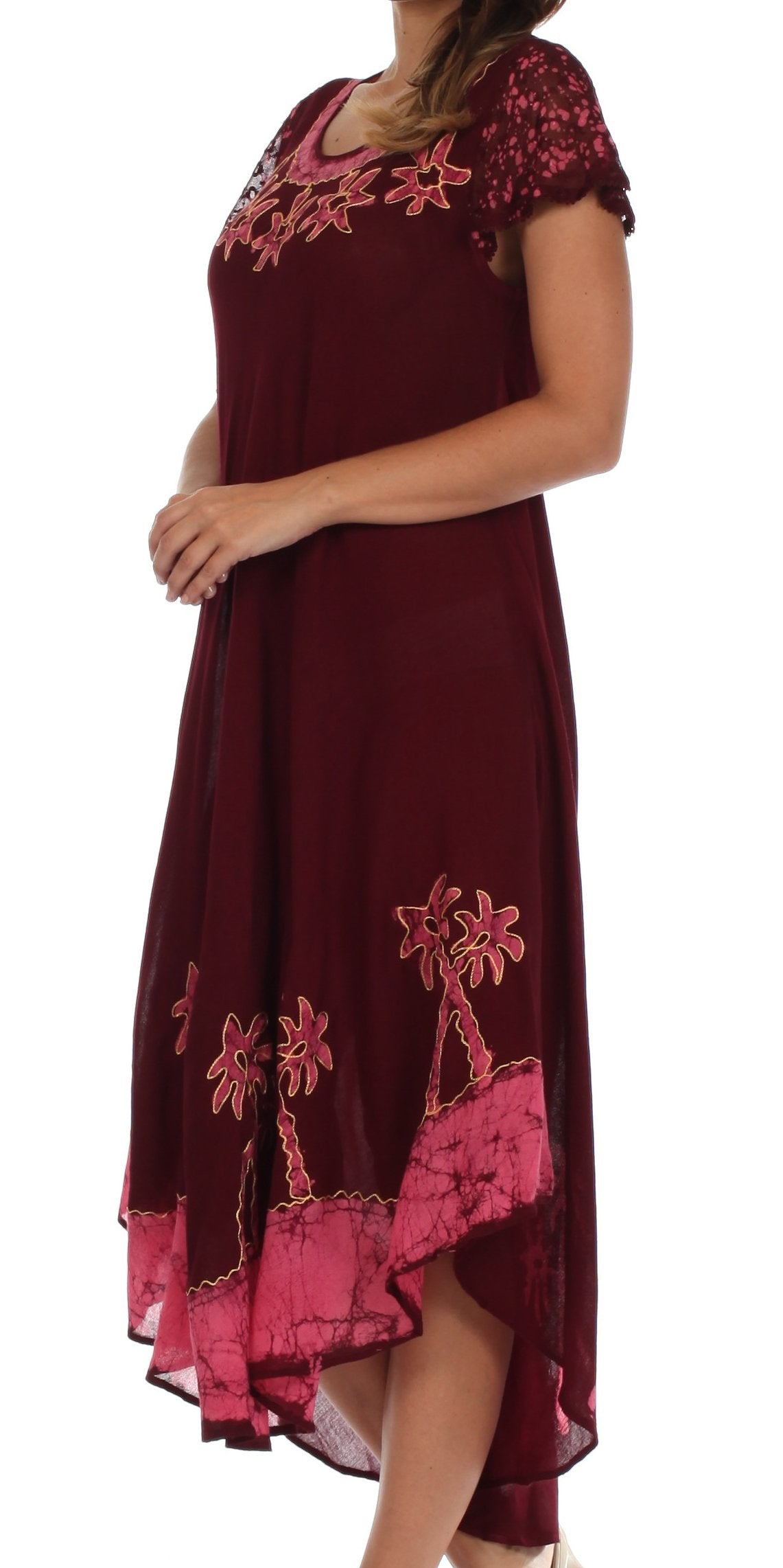 Sakkas Batik Palm Tree Cap Sleeve Caftan Vestido / Cubrir