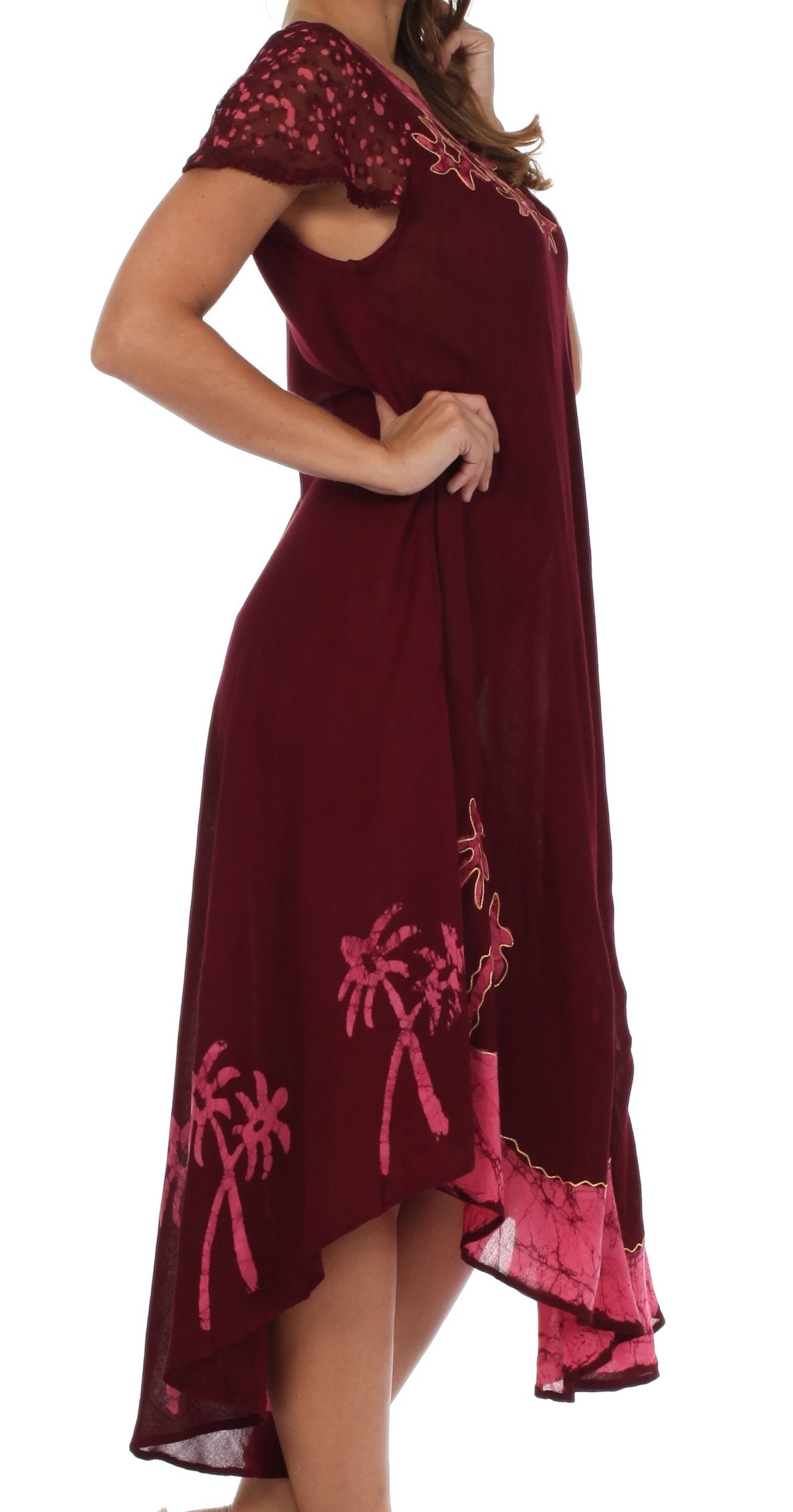 Sakkas Batik Palm Tree Cap Sleeve Caftan Vestido / Cubrir