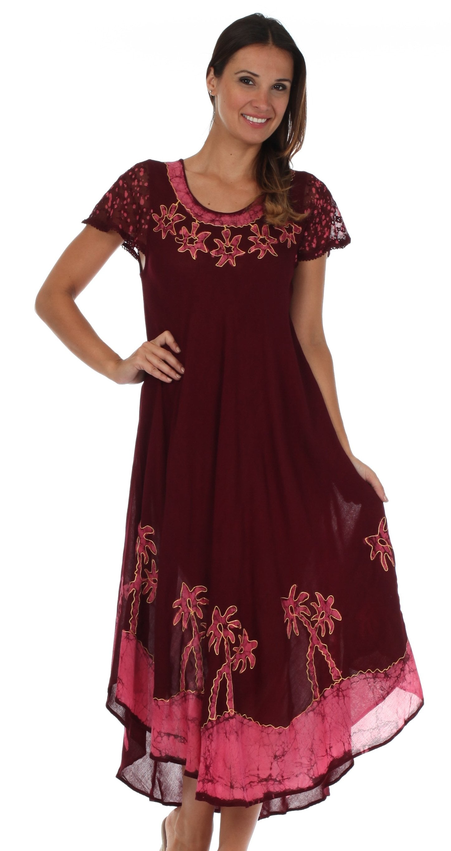 Sakkas Batik Palm Tree Cap Sleeve Caftan Vestido / Cubrir