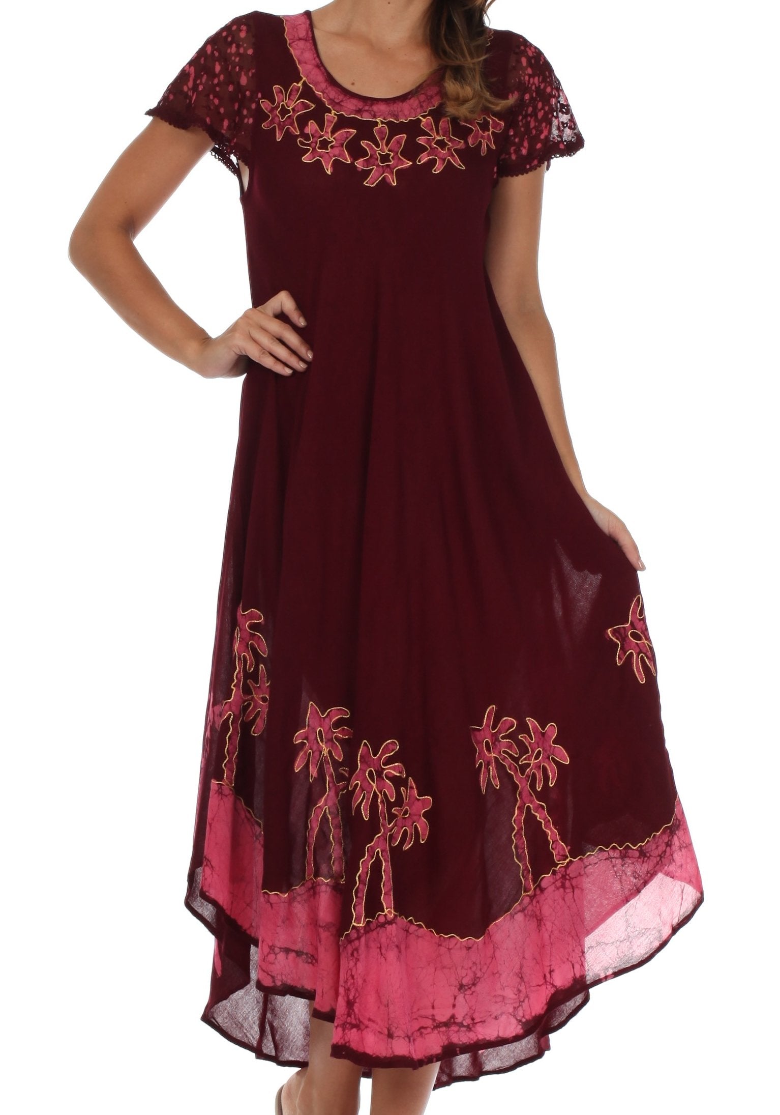 Sakkas Batik Palm Tree Cap Sleeve Caftan Vestido / Cubrir