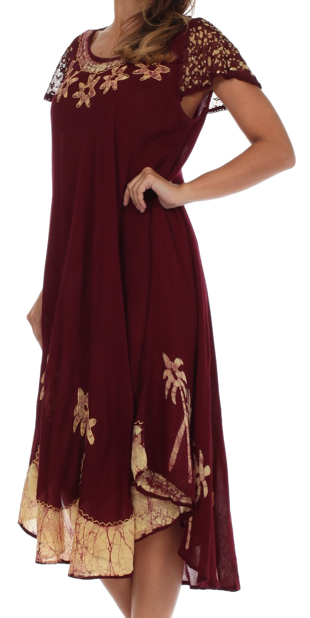 Sakkas Batik Palm Tree Cap Sleeve Caftan Vestido / Cubrir