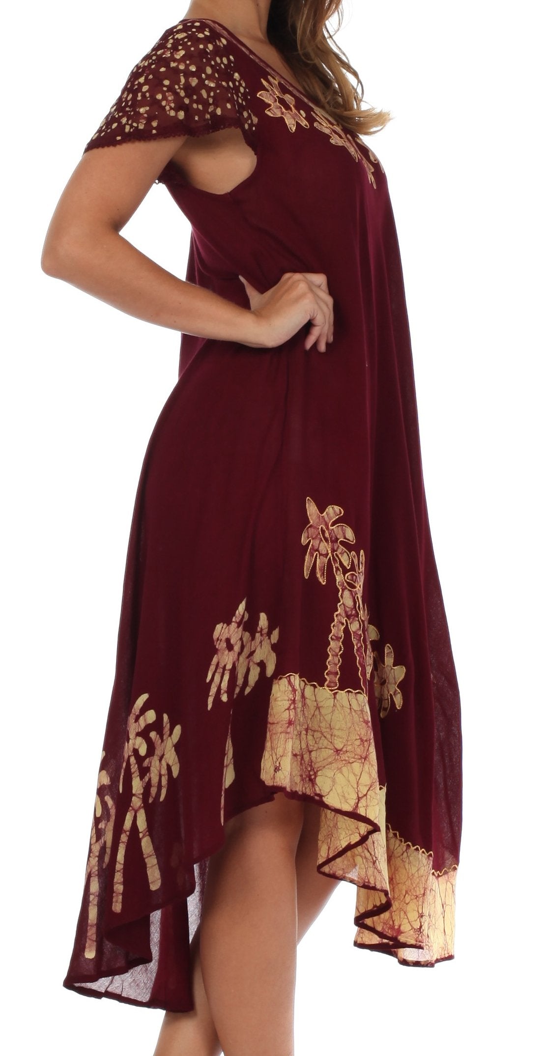Sakkas Batik Palm Tree Cap Sleeve Caftan Vestido / Cubrir