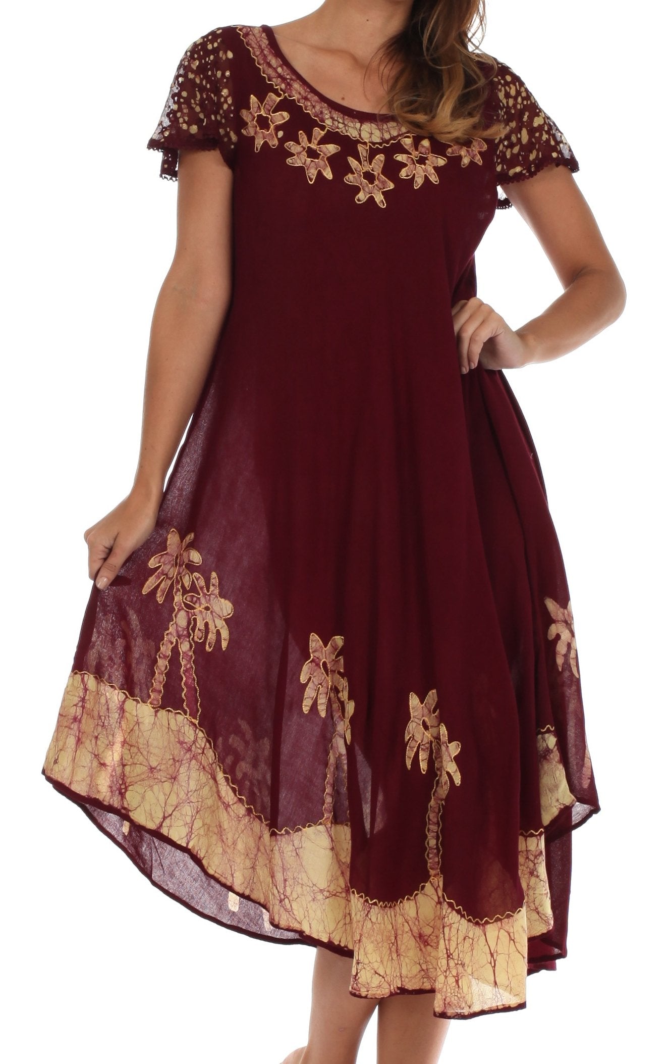 Sakkas Batik Palm Tree Cap Sleeve Caftan Vestido / Cubrir