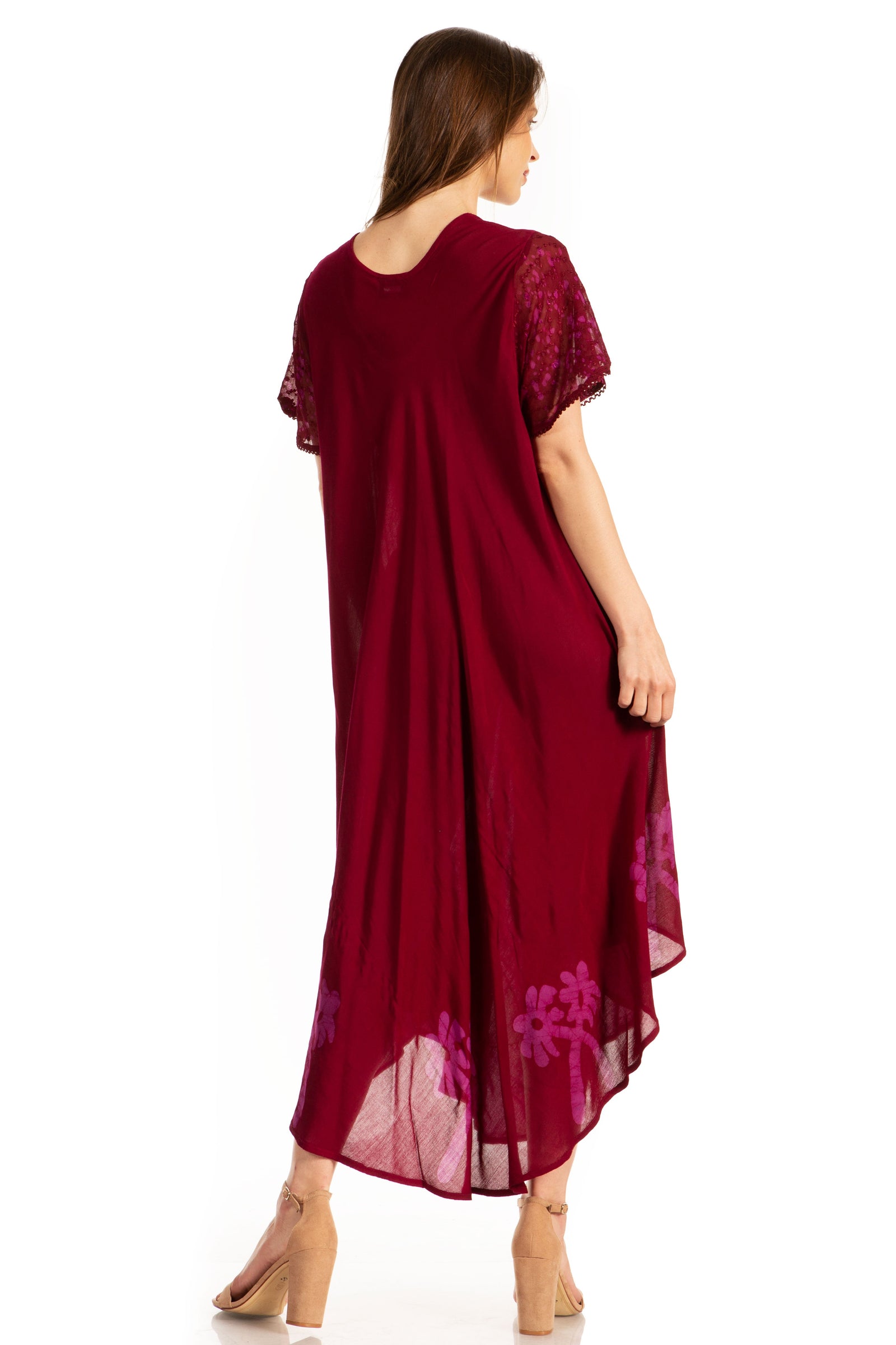 Sakkas Batik Palm Tree Cap Sleeve Caftan Vestido / Cubrir