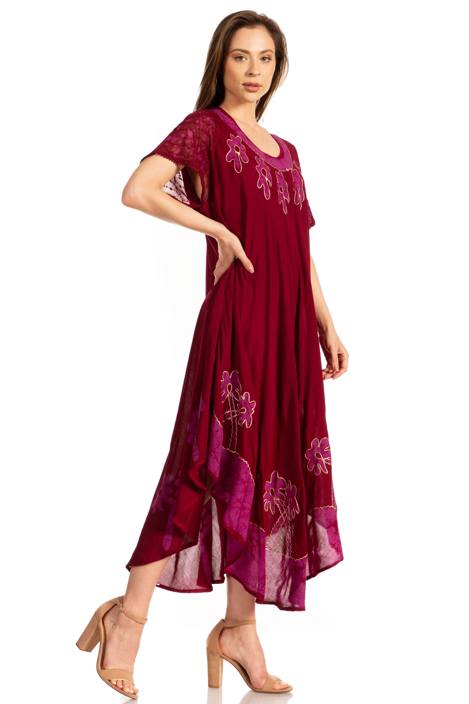 Sakkas Batik Palm Tree Cap Sleeve Caftan Vestido / Cubrir