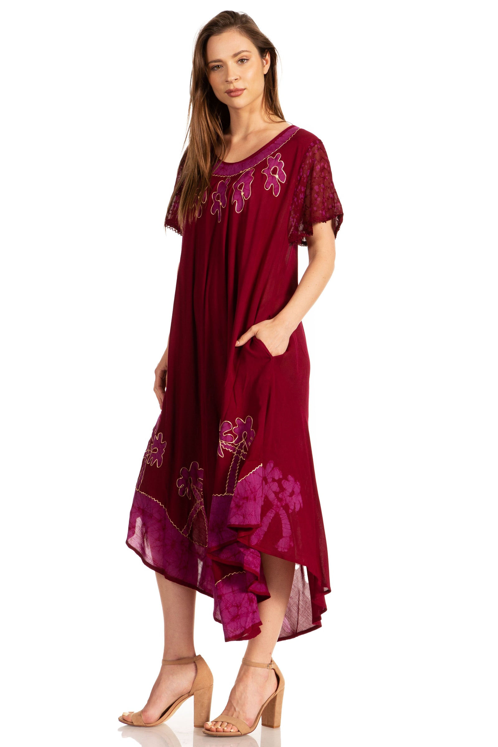 Sakkas Batik Palm Tree Cap Sleeve Caftan Vestido / Cubrir