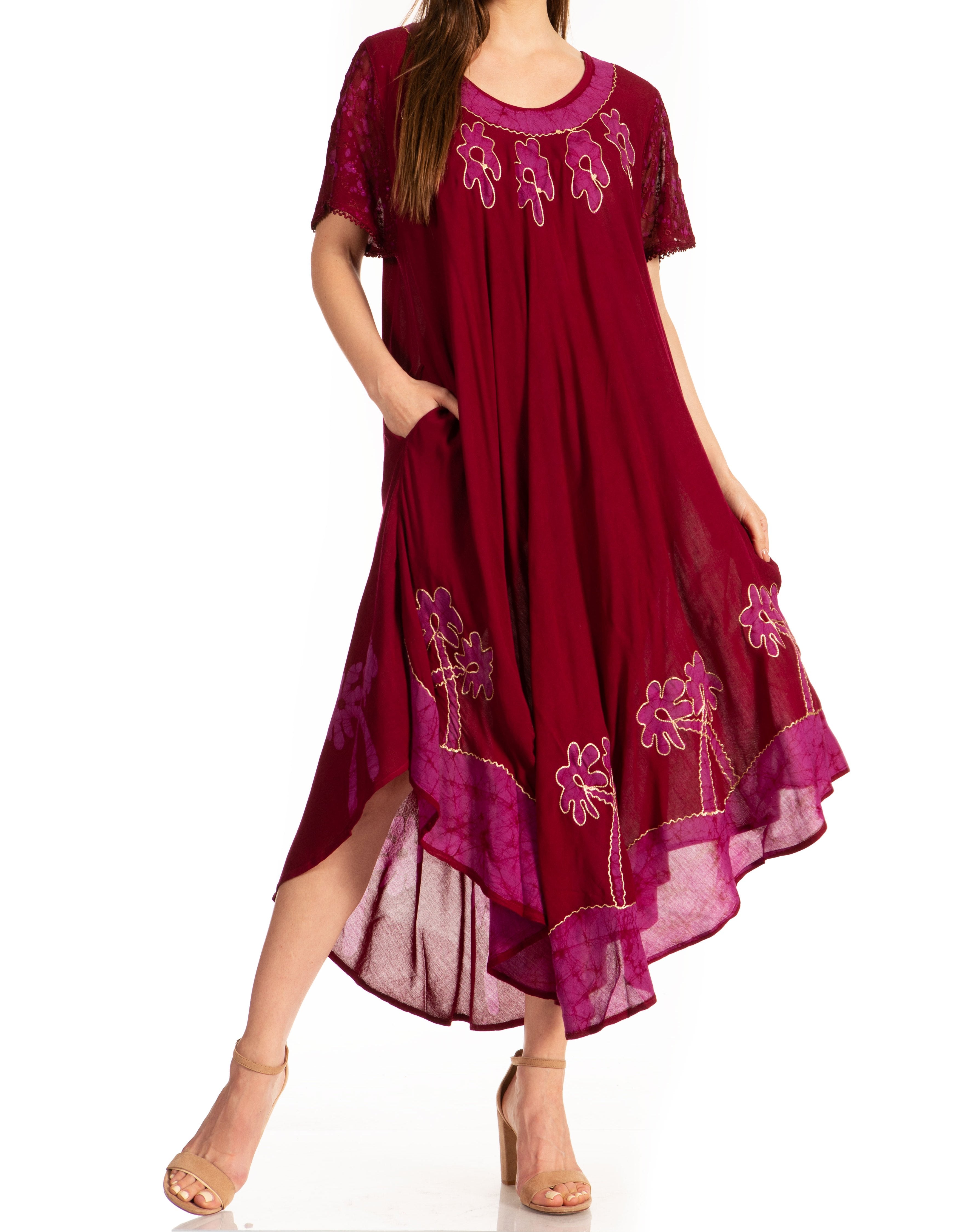 Sakkas Batik Palm Tree Cap Sleeve Caftan Vestido / Cubrir
