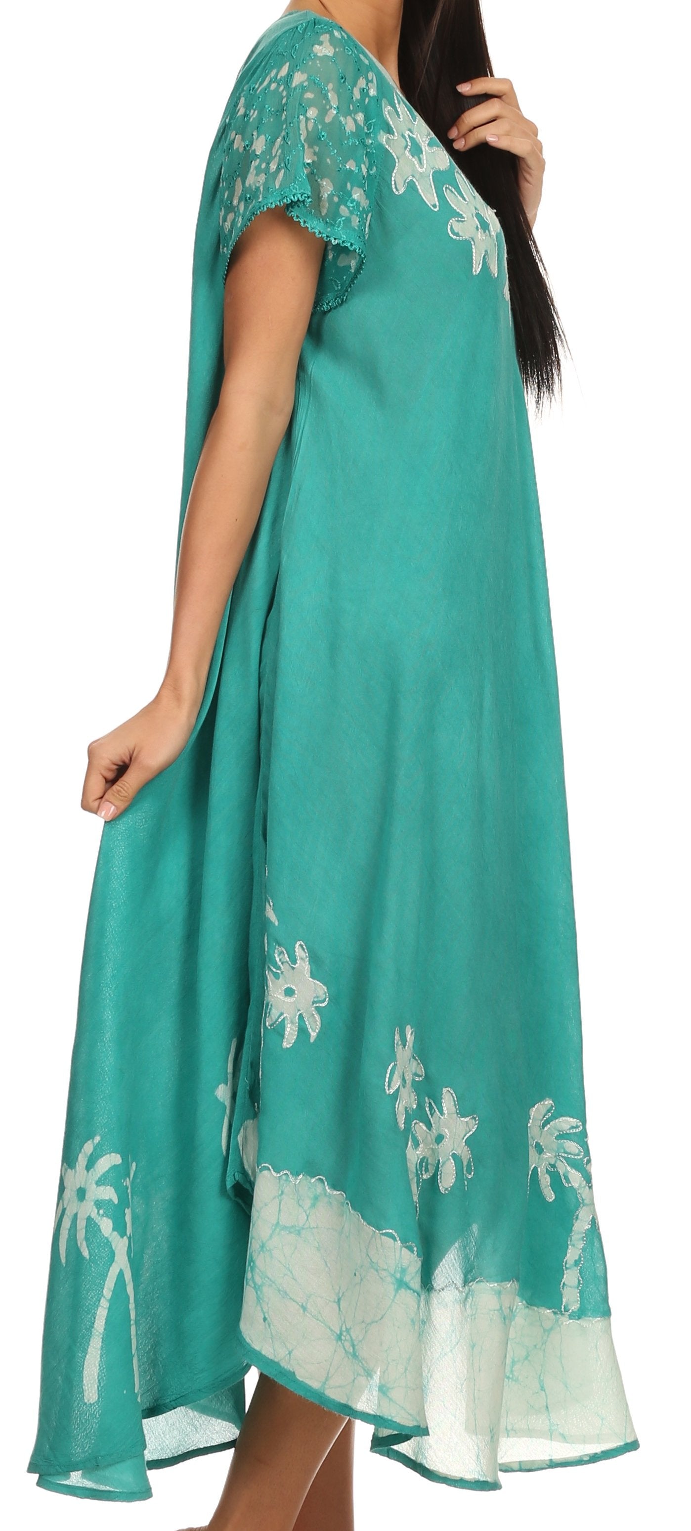 Sakkas Batik Palm Tree Cap Sleeve Caftan Vestido / Cubrir
