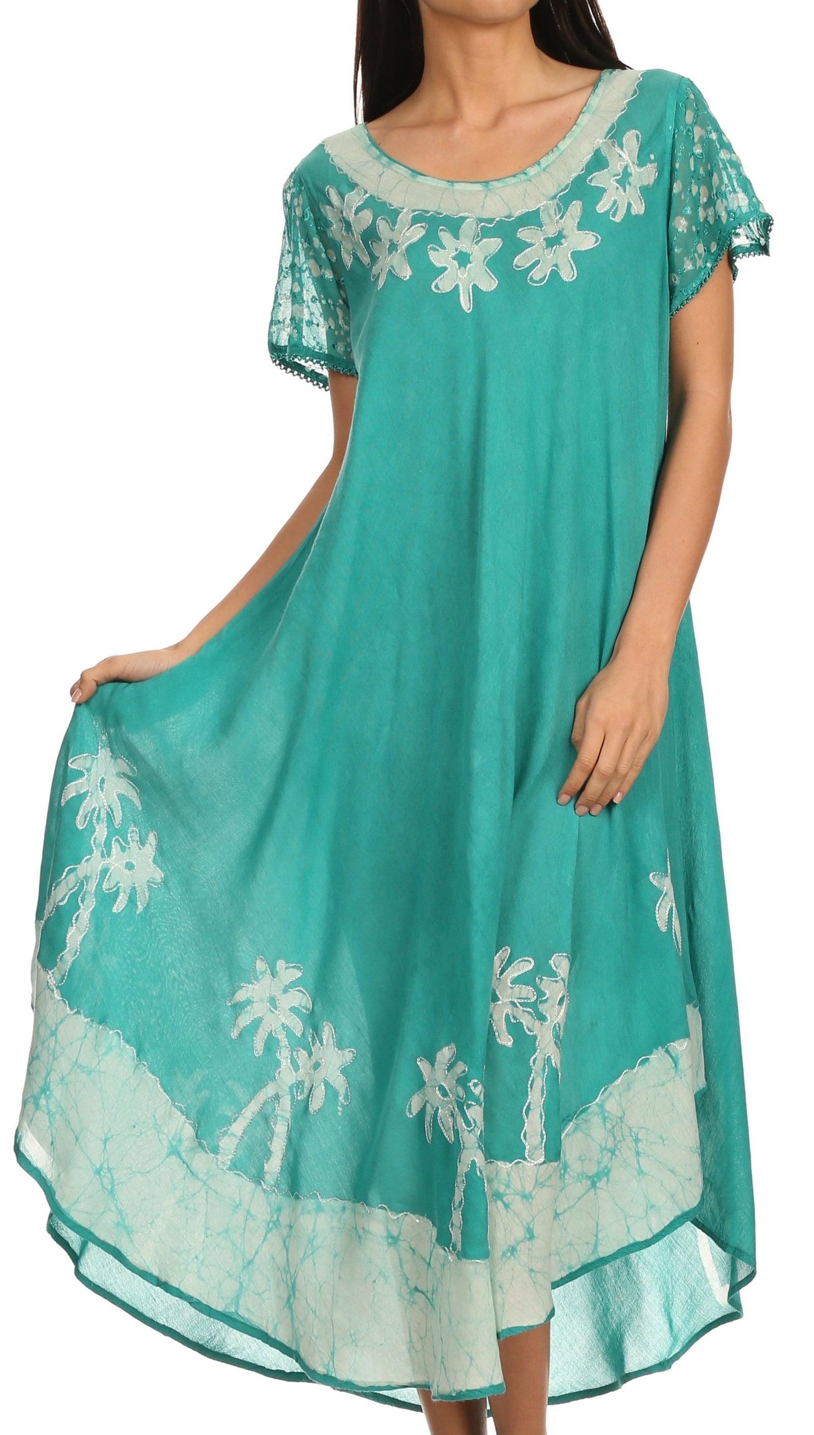 Sakkas Batik Palm Tree Cap Sleeve Caftan Vestido / Cubrir