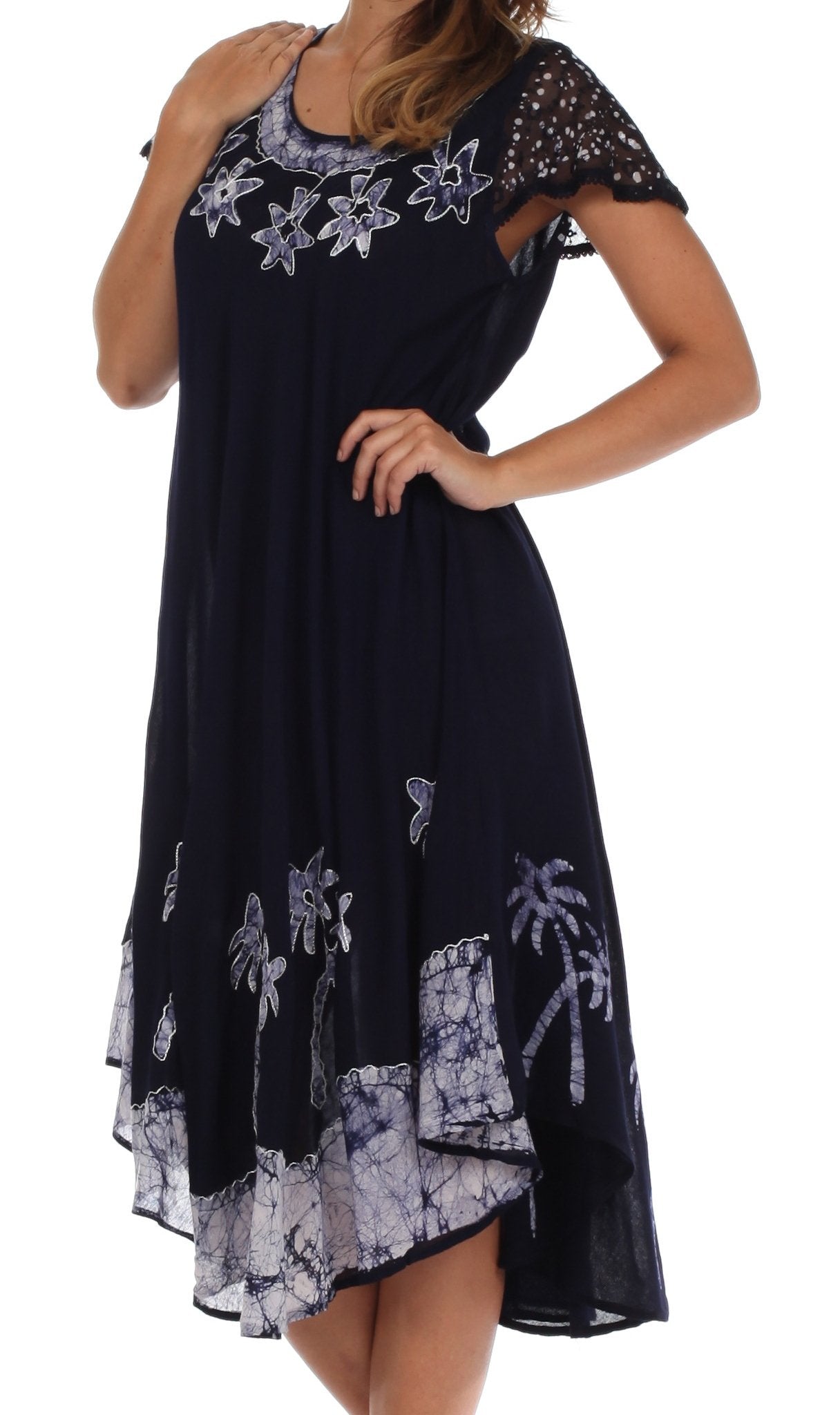 Sakkas Batik Palm Tree Cap Sleeve Caftan Vestido / Cubrir
