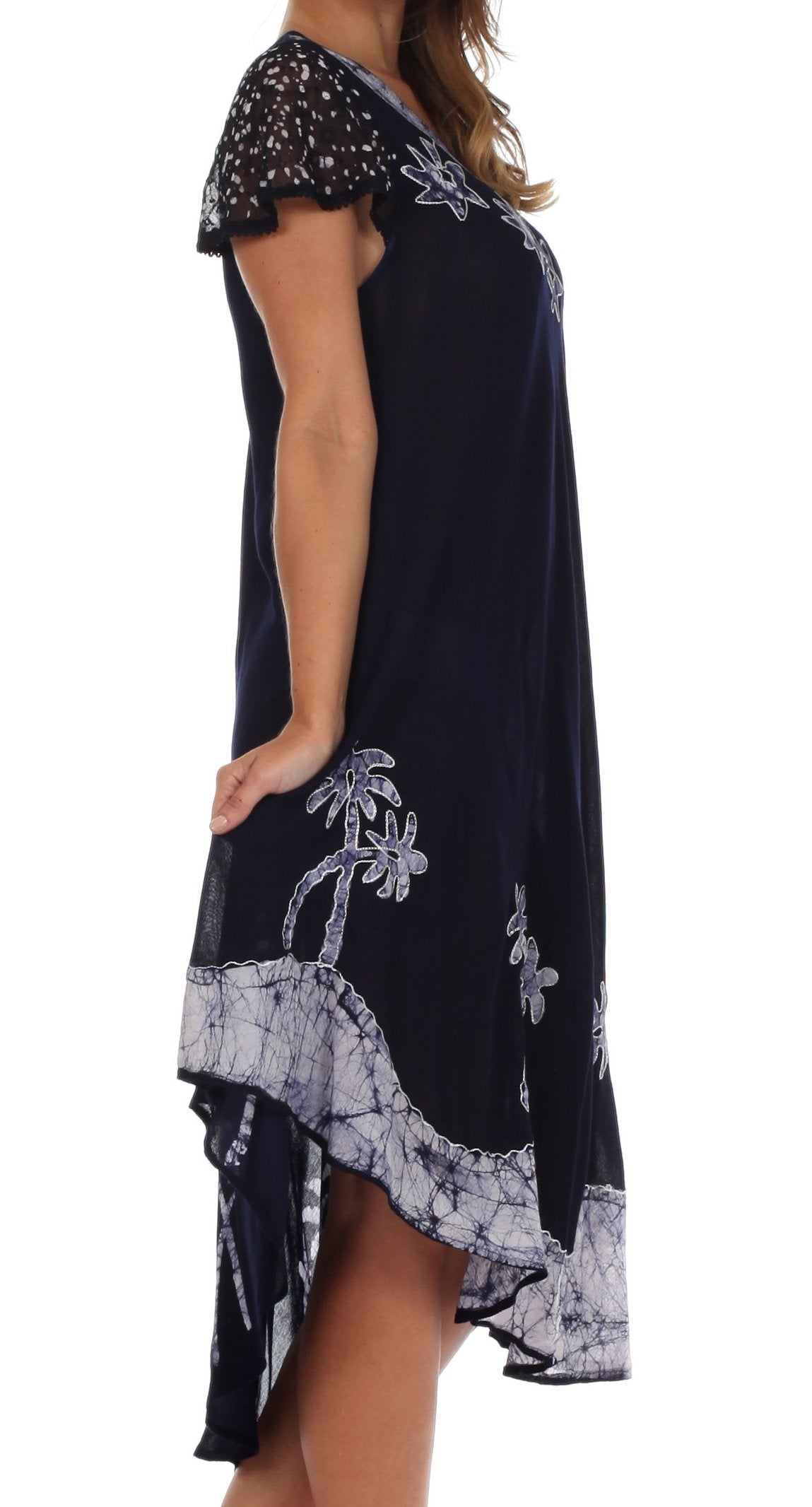 Sakkas Batik Palm Tree Cap Sleeve Caftan Vestido / Cubrir