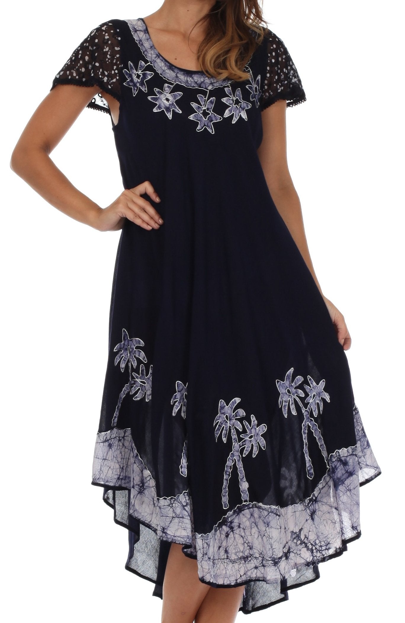 Sakkas Batik Palm Tree Cap Sleeve Caftan Vestido / Cubrir