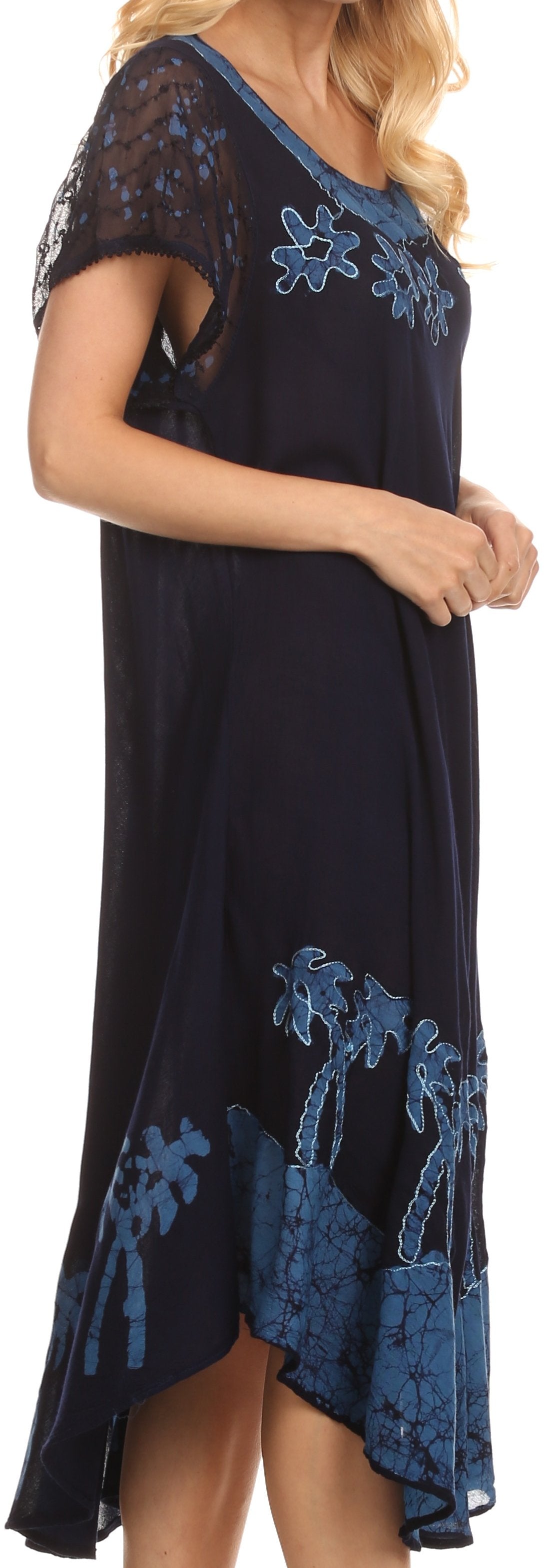 Sakkas Batik Palm Tree Cap Sleeve Caftan Vestido / Cubrir