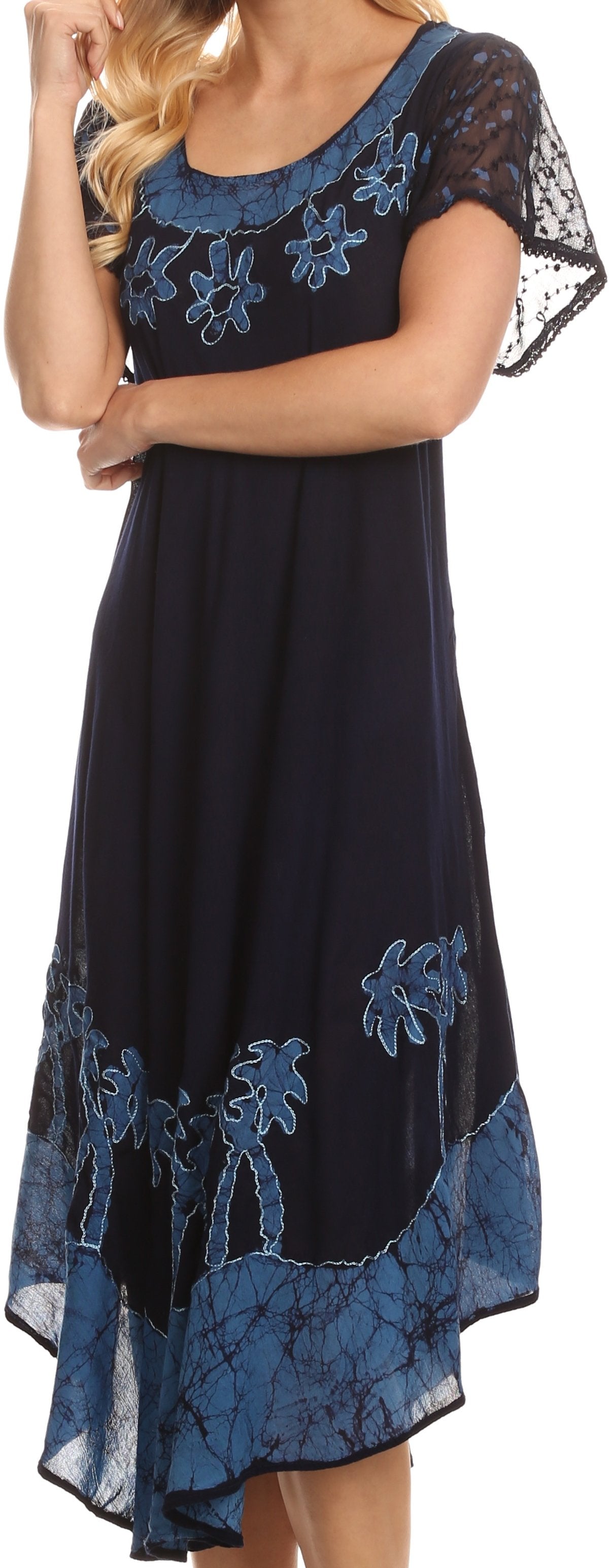 Sakkas Batik Palm Tree Cap Sleeve Caftan Vestido / Cubrir
