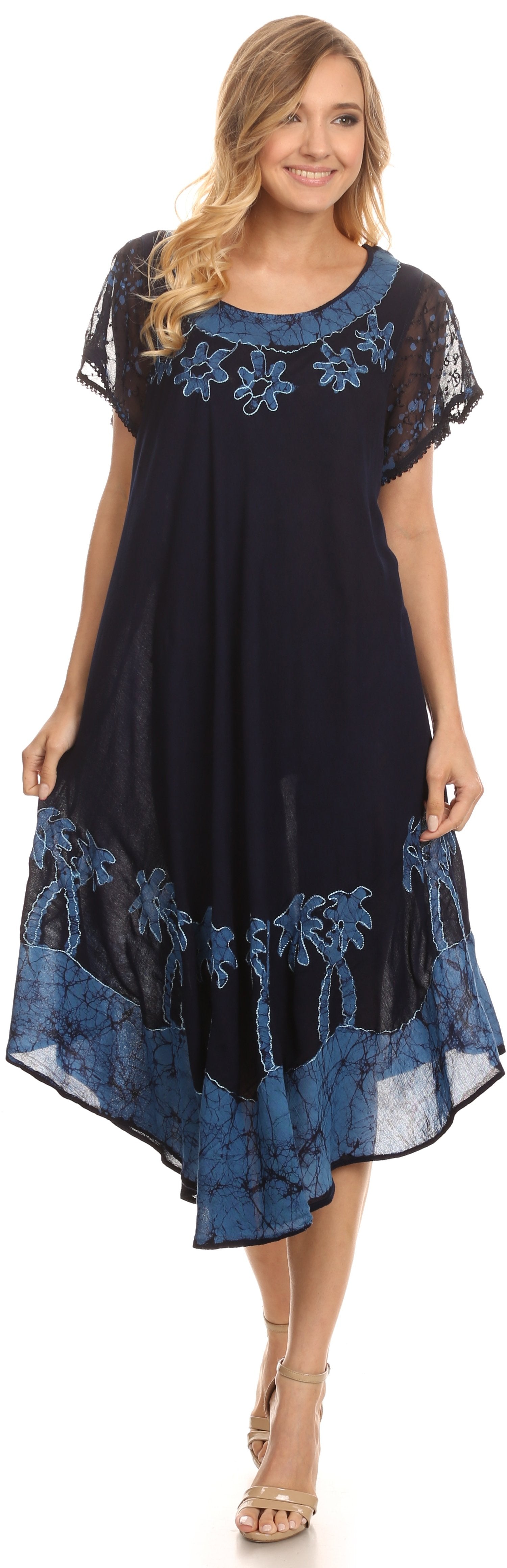 Sakkas Batik Palm Tree Cap Sleeve Caftan Vestido / Cubrir