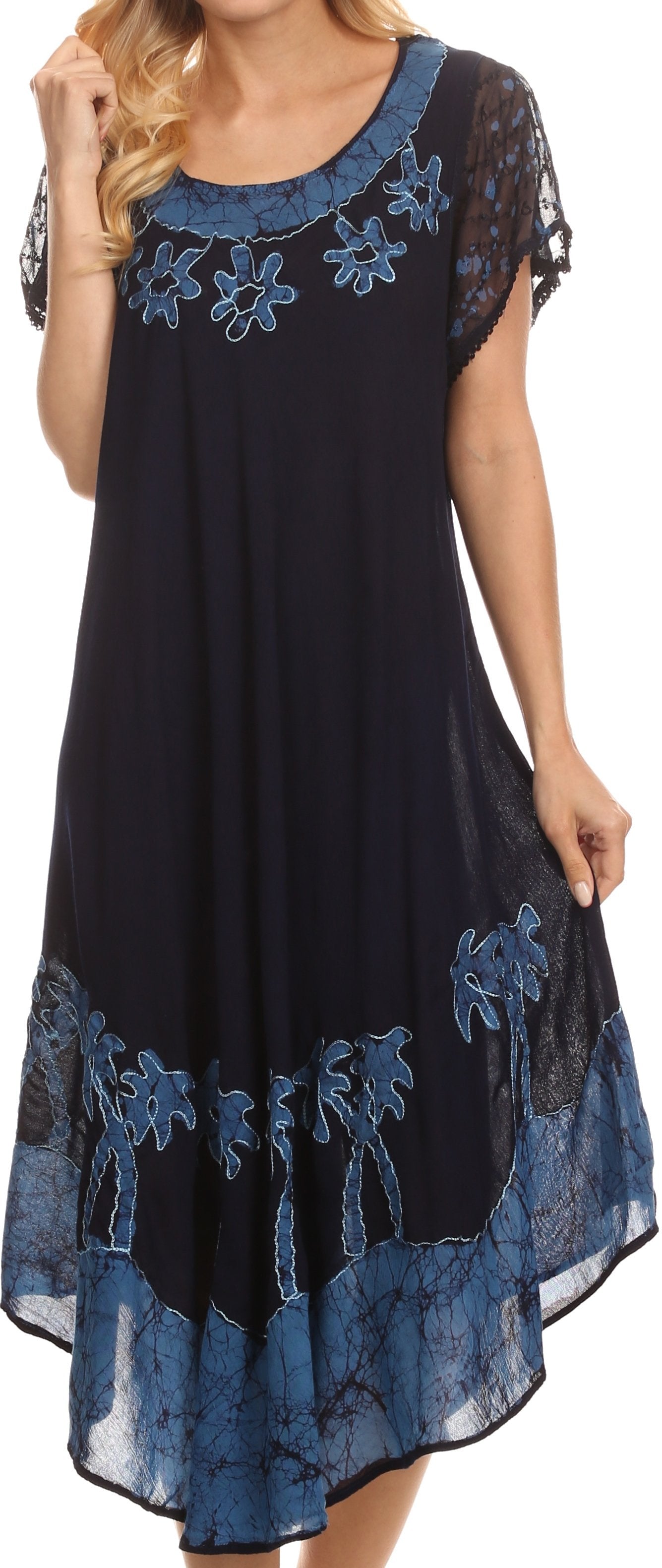 Sakkas Batik Palm Tree Cap Sleeve Caftan Vestido / Cubrir
