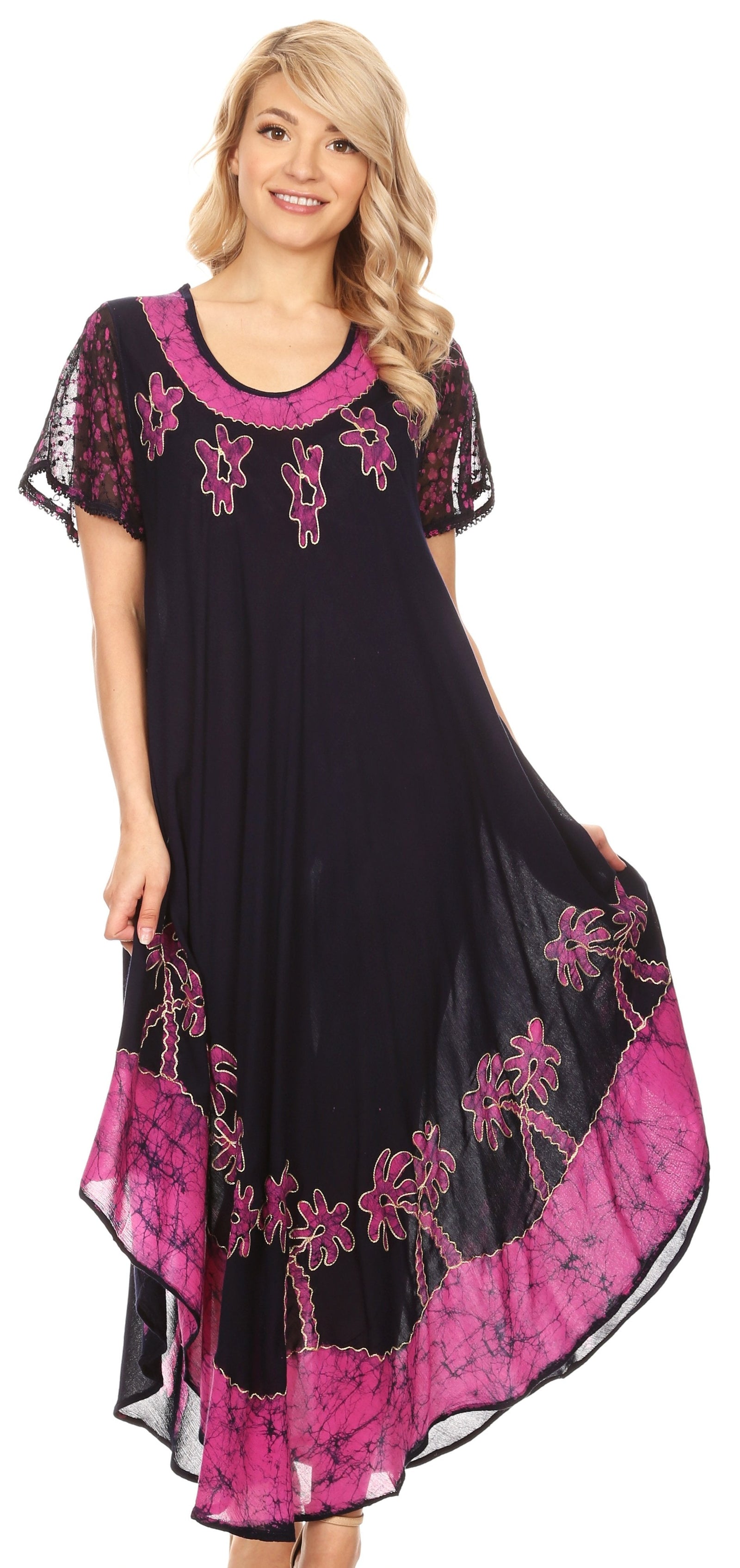 Sakkas Batik Palm Tree Cap Sleeve Caftan Vestido / Cubrir