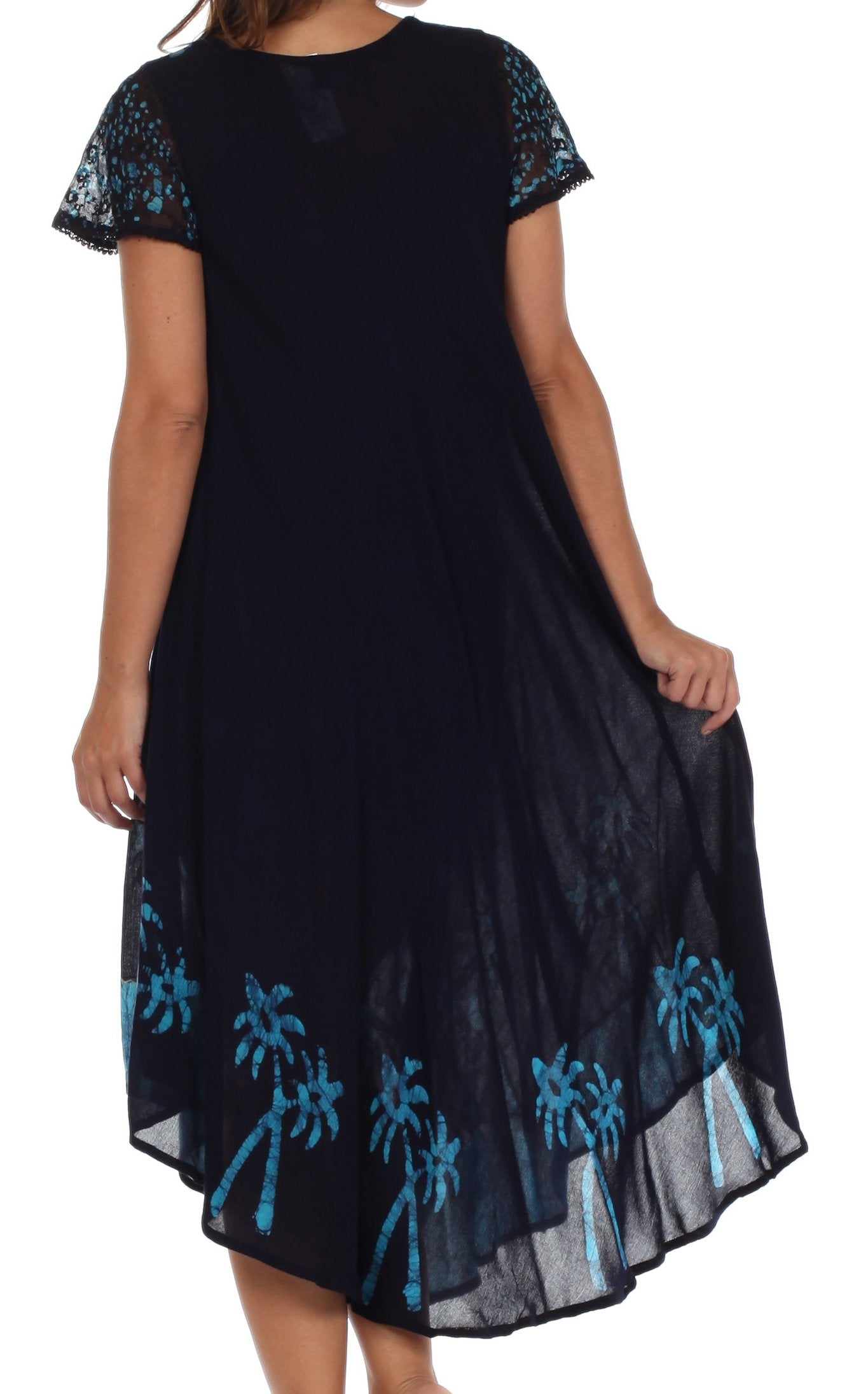Sakkas Batik Palm Tree Cap Sleeve Caftan Vestido / Cubrir
