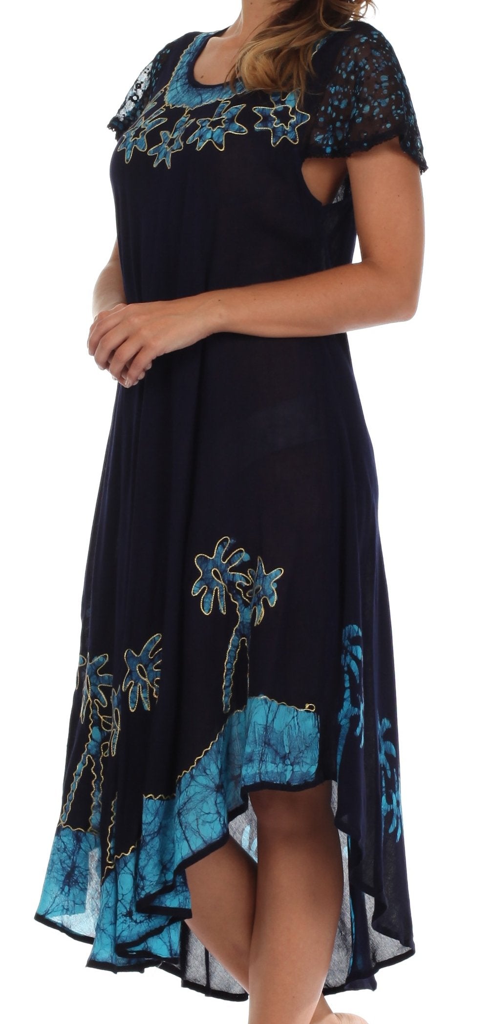 Sakkas Batik Palm Tree Cap Sleeve Caftan Vestido / Cubrir