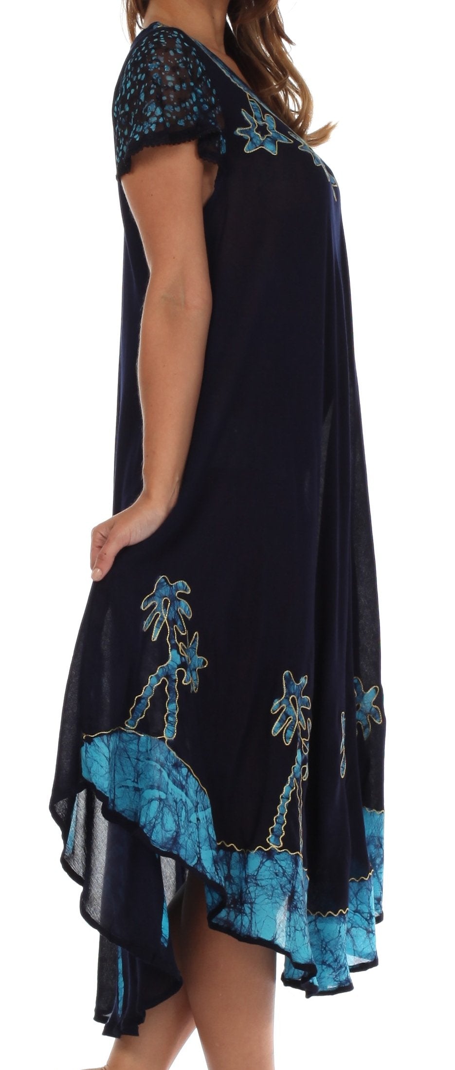 Sakkas Batik Palm Tree Cap Sleeve Caftan Vestido / Cubrir