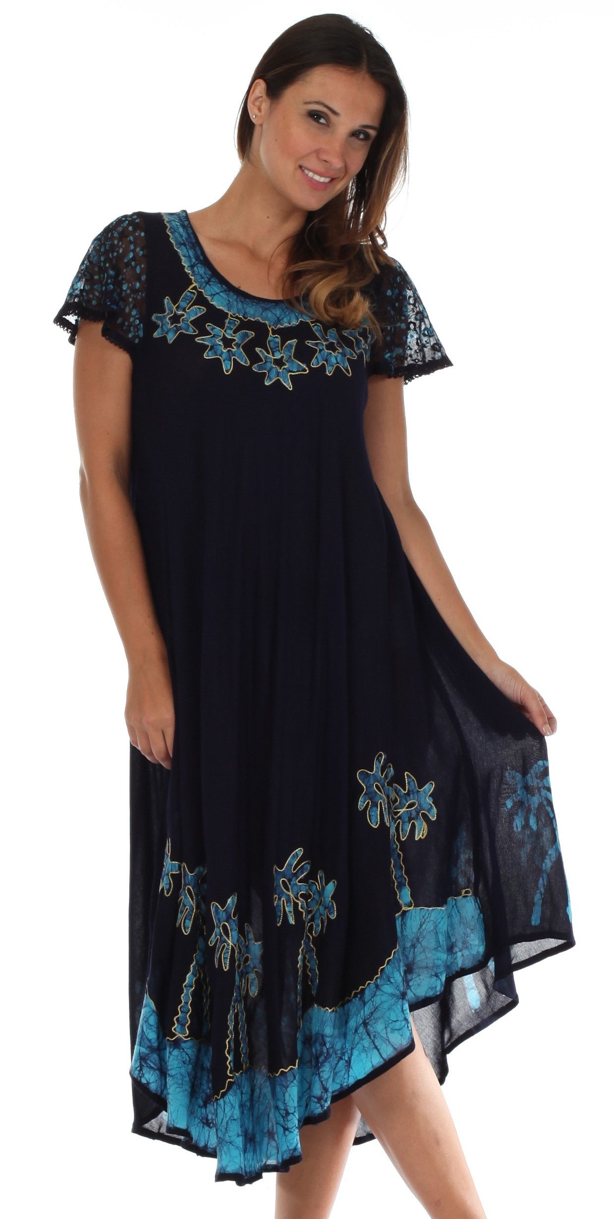 Sakkas Batik Palm Tree Cap Sleeve Caftan Vestido / Cubrir