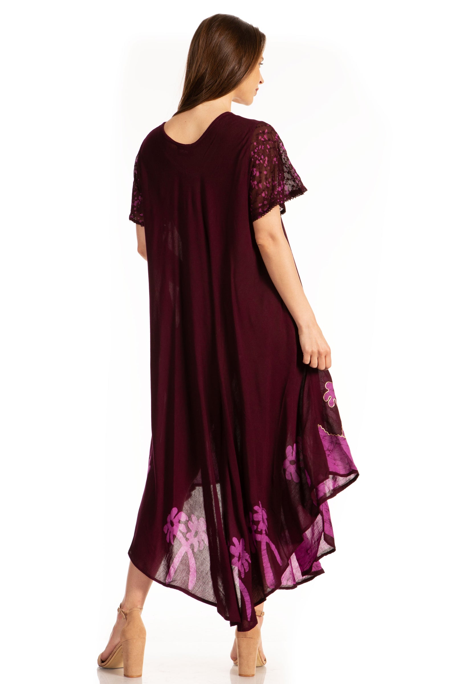 Sakkas Batik Palm Tree Cap Sleeve Caftan Vestido / Cubrir