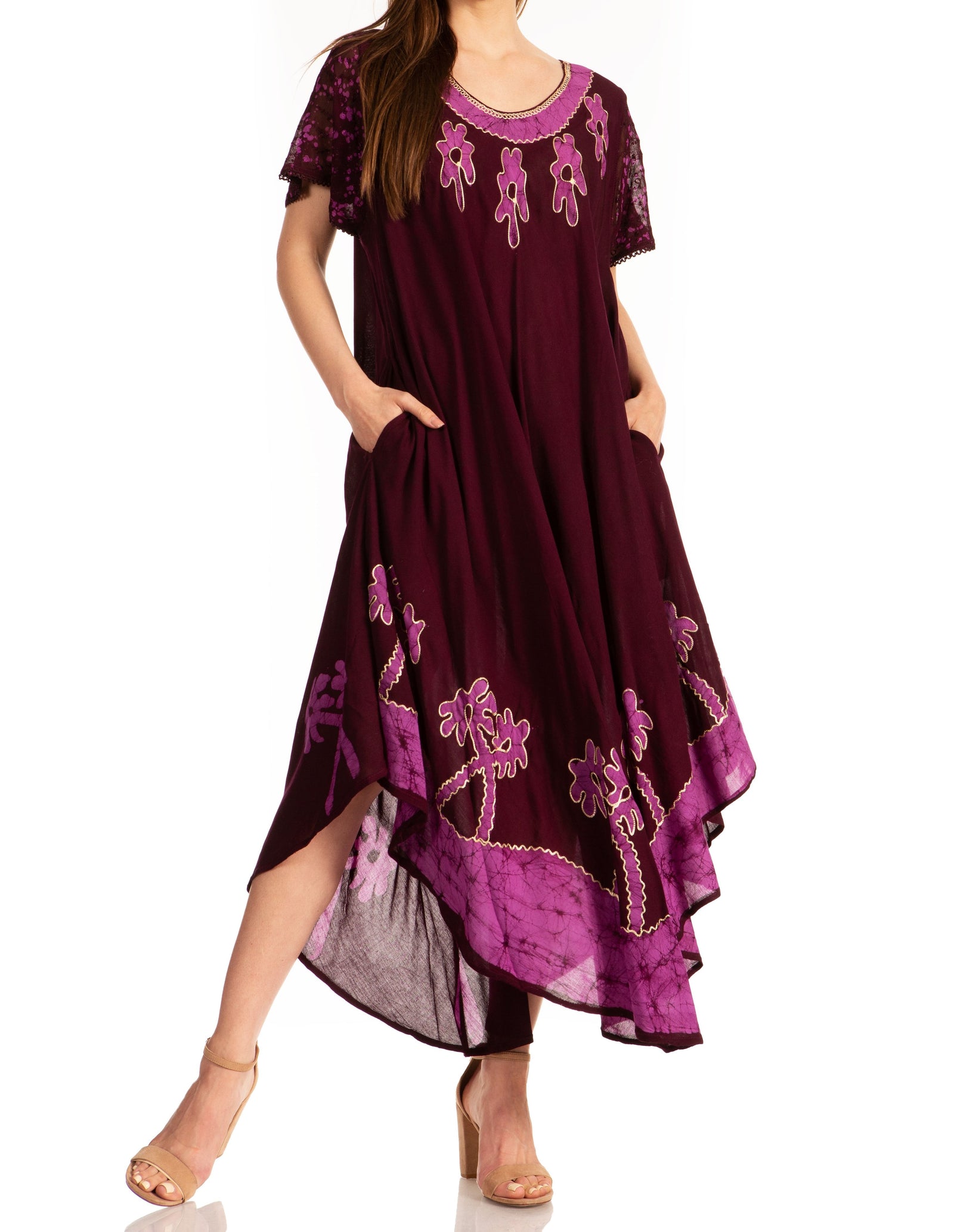 Sakkas Batik Palm Tree Cap Sleeve Caftan Vestido / Cubrir