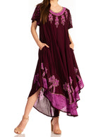 Sakkas Batik Palm Tree Cap Sleeve Caftan Vestido / Cubrir