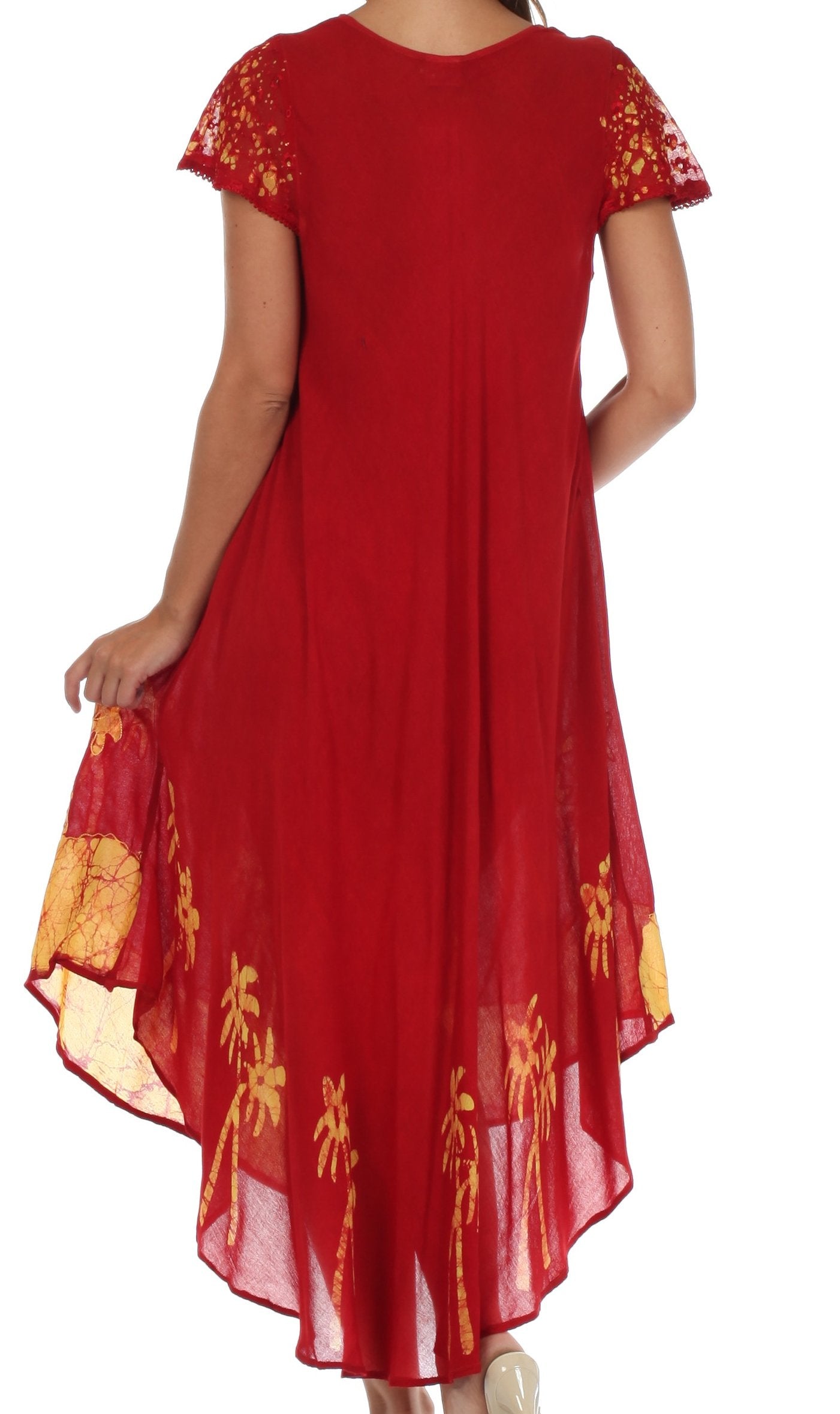 Sakkas Batik Palm Tree Cap Sleeve Caftan Vestido / Cubrir