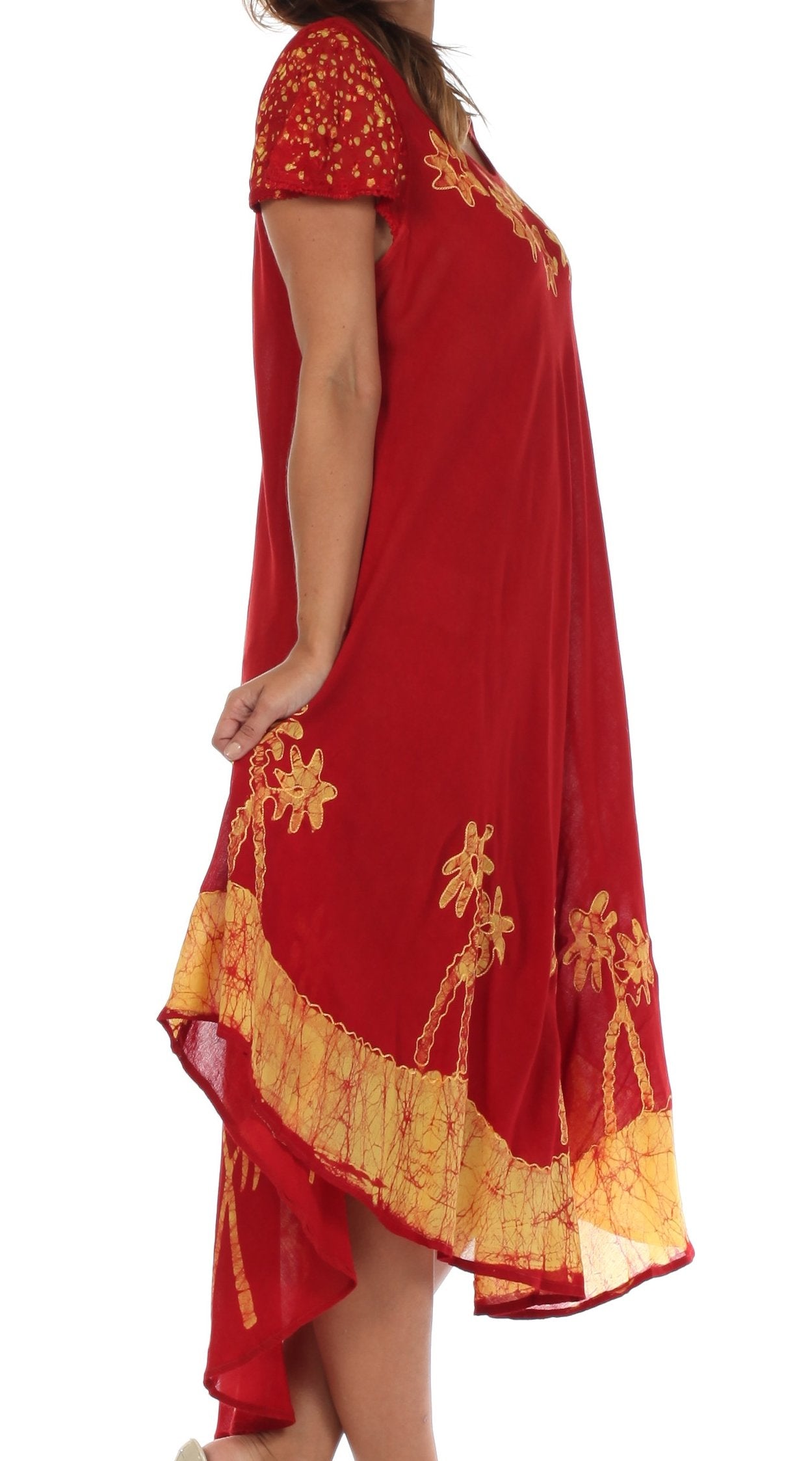 Sakkas Batik Palm Tree Cap Sleeve Caftan Vestido / Cubrir