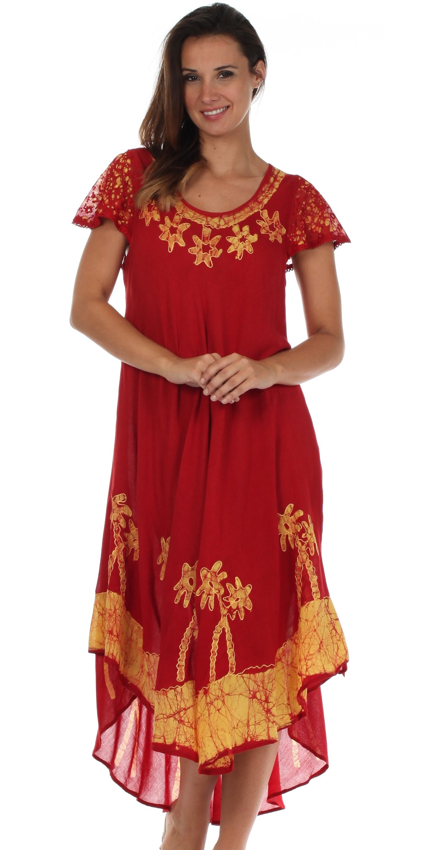 Sakkas Batik Palm Tree Cap Sleeve Caftan Vestido / Cubrir