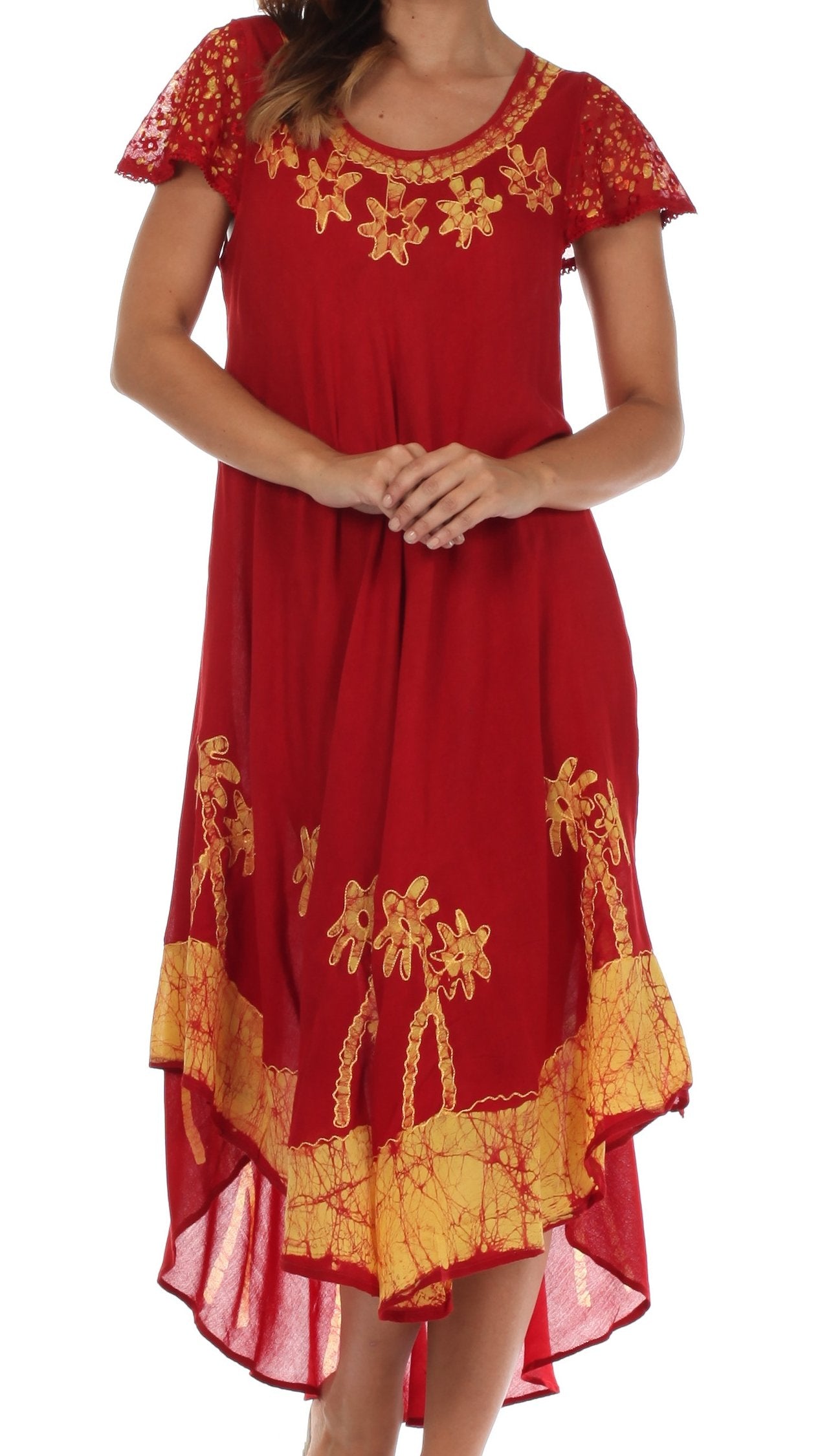 Sakkas Batik Palm Tree Cap Sleeve Caftan Vestido / Cubrir
