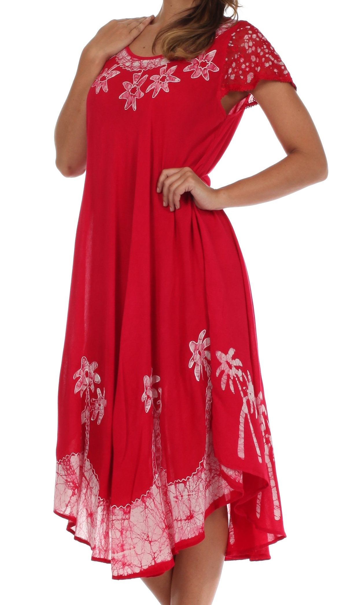 Sakkas Batik Palm Tree Cap Sleeve Caftan Vestido / Cubrir