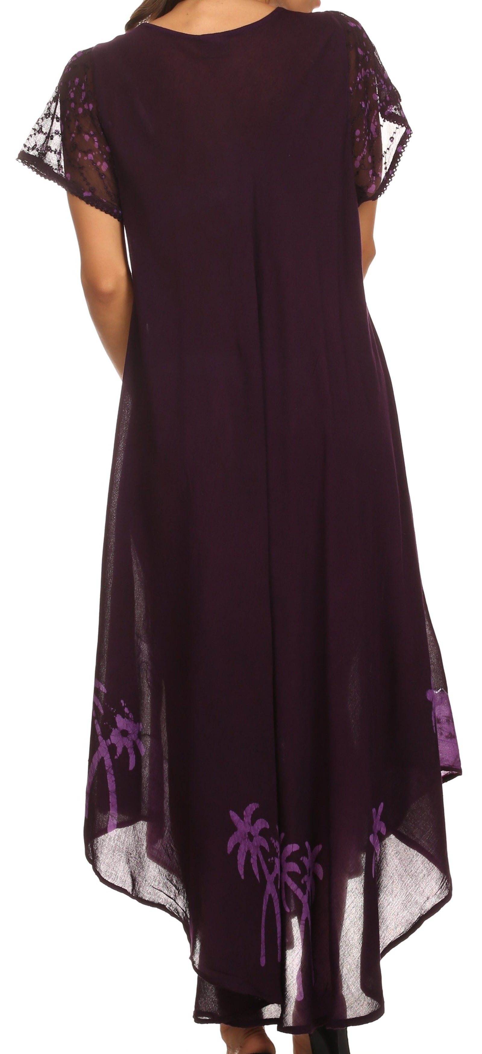 Sakkas Batik Palm Tree Cap Sleeve Caftan Vestido / Cubrir