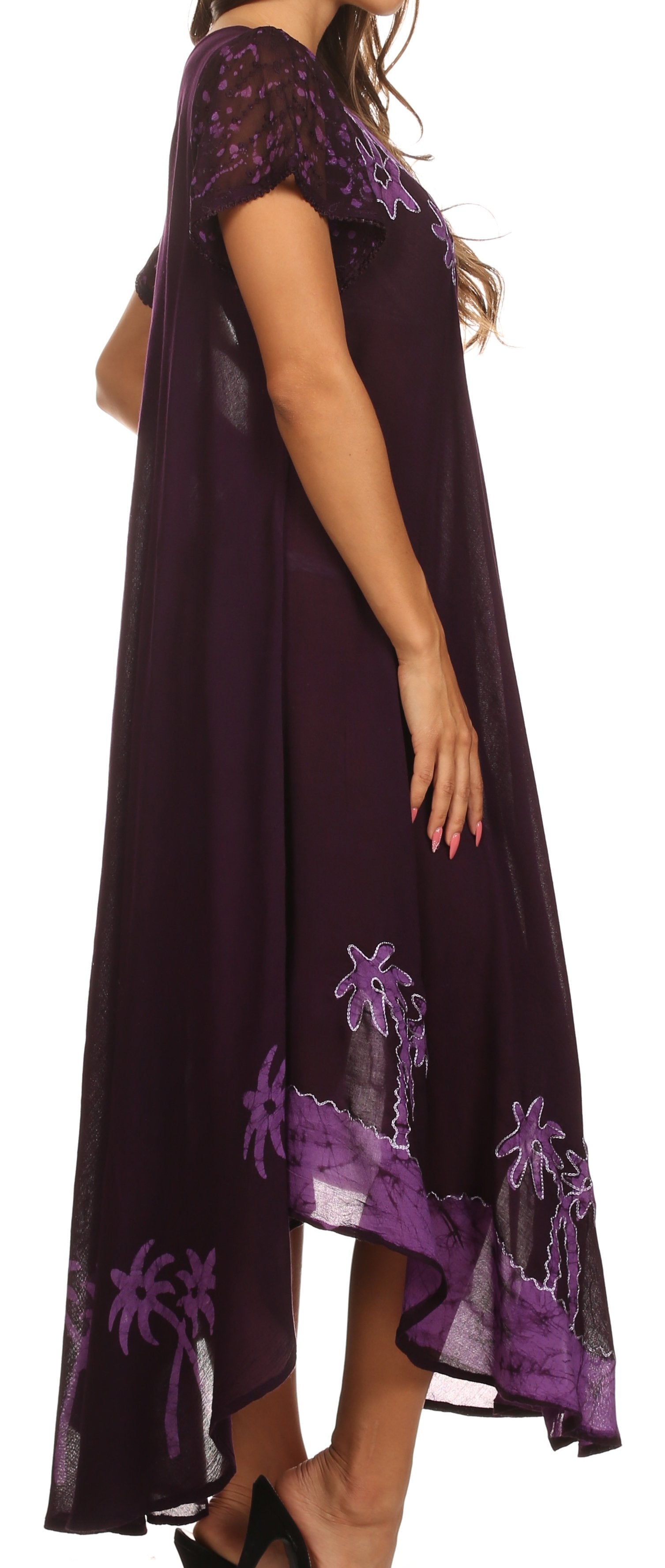 Sakkas Batik Palm Tree Cap Sleeve Caftan Vestido / Cubrir