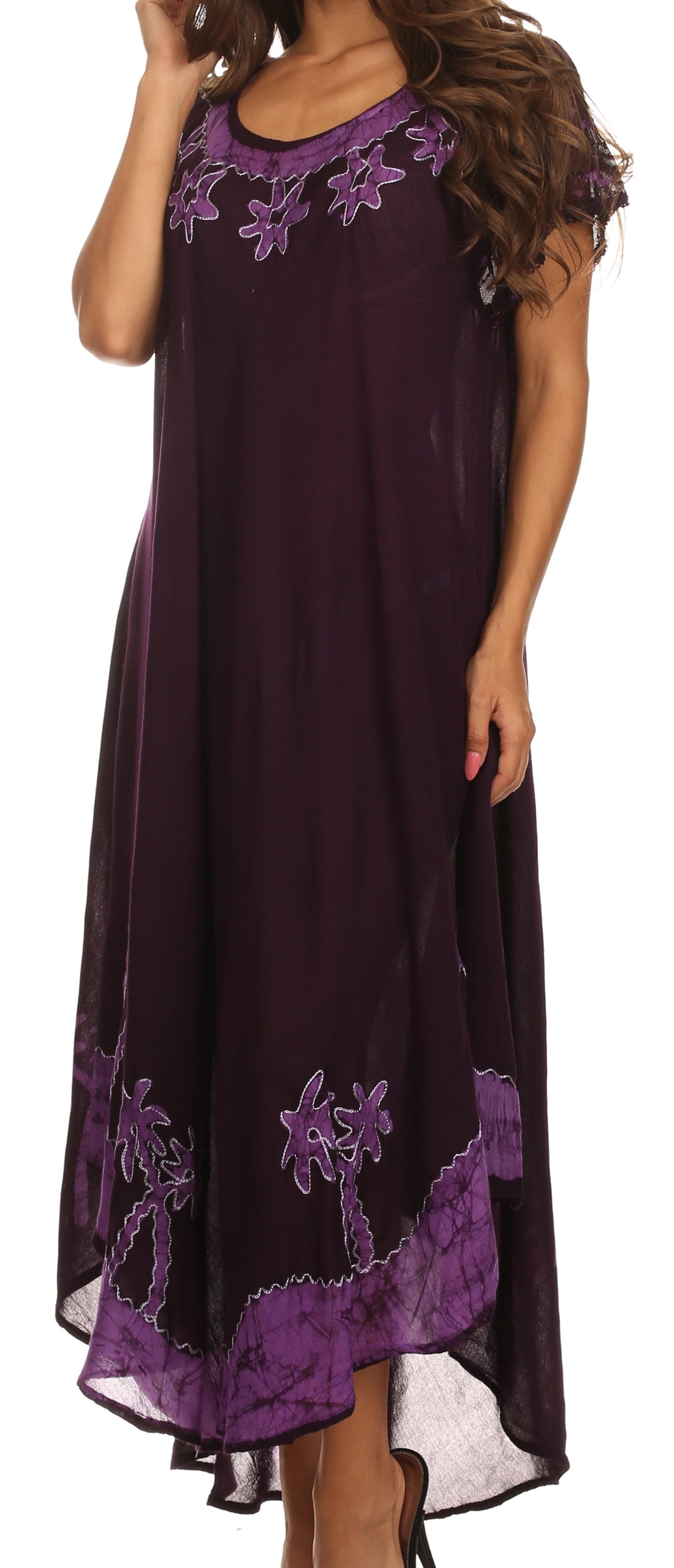 Sakkas Batik Palm Tree Cap Sleeve Caftan Vestido / Cubrir