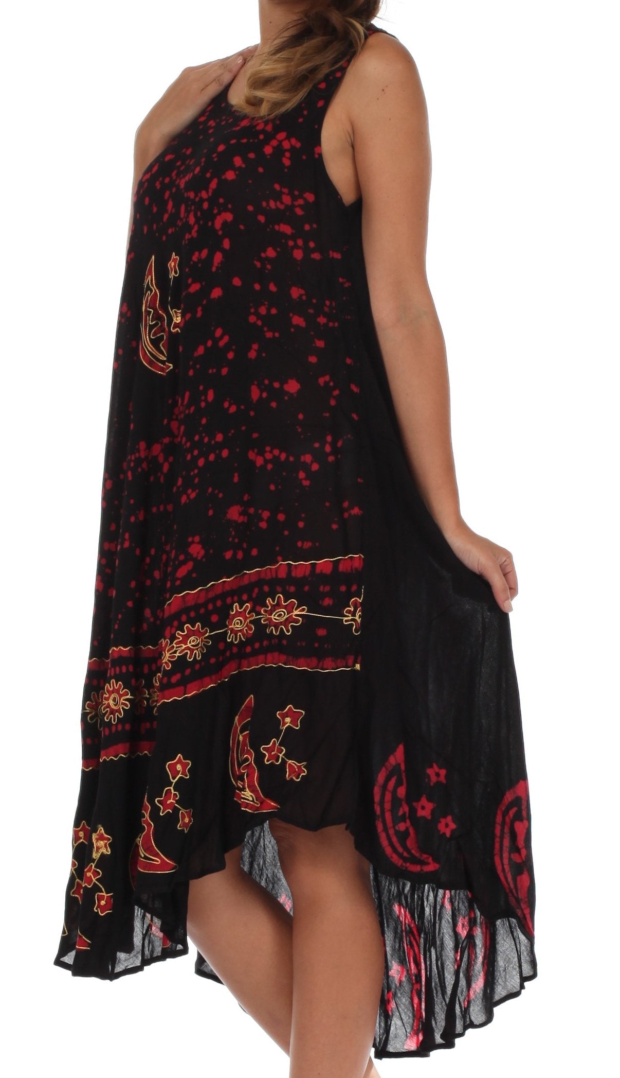 Vestido caftán batik con estampado de luna y estrellas de Sakkas