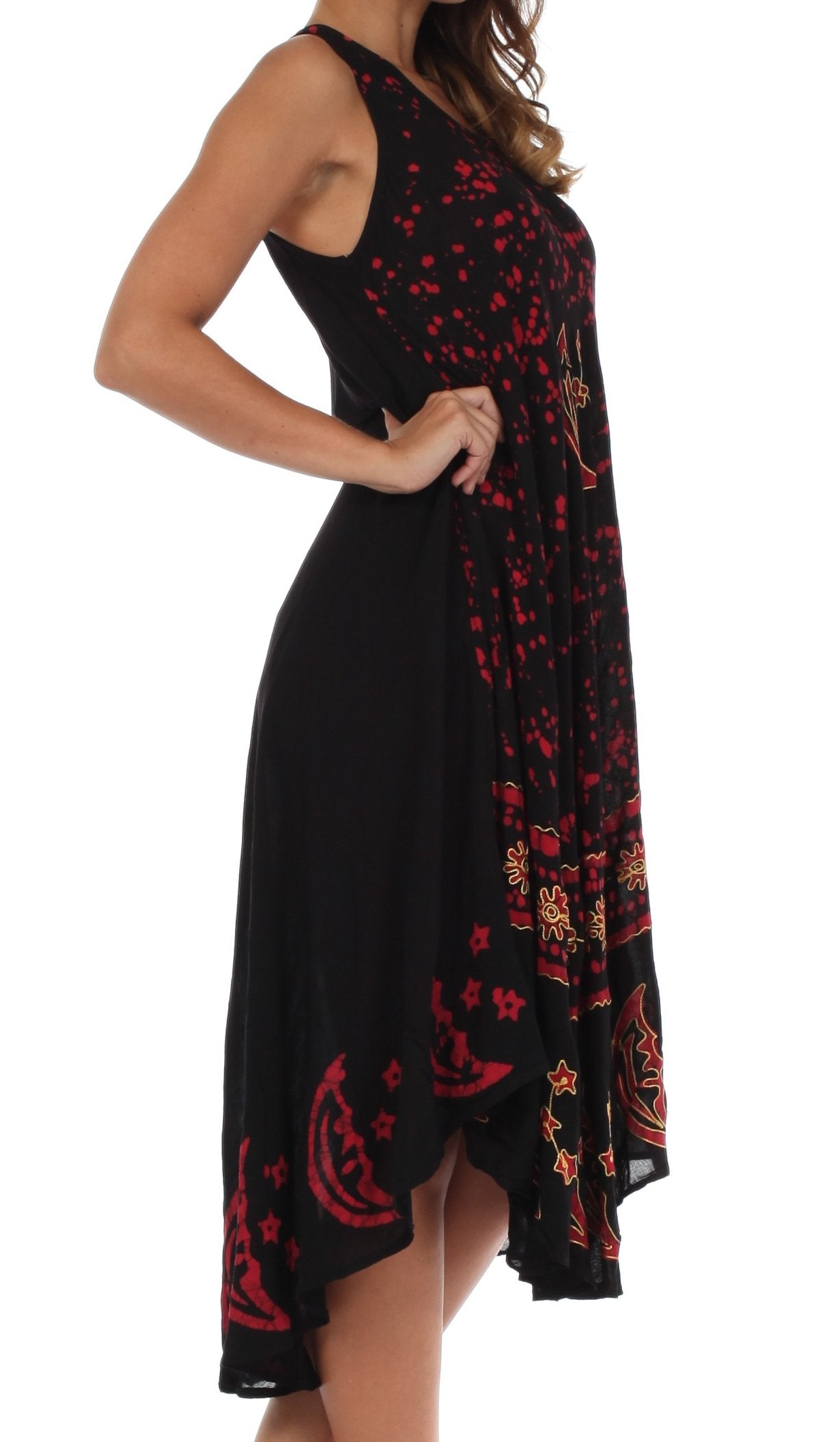 Vestido caftán batik con estampado de luna y estrellas de Sakkas