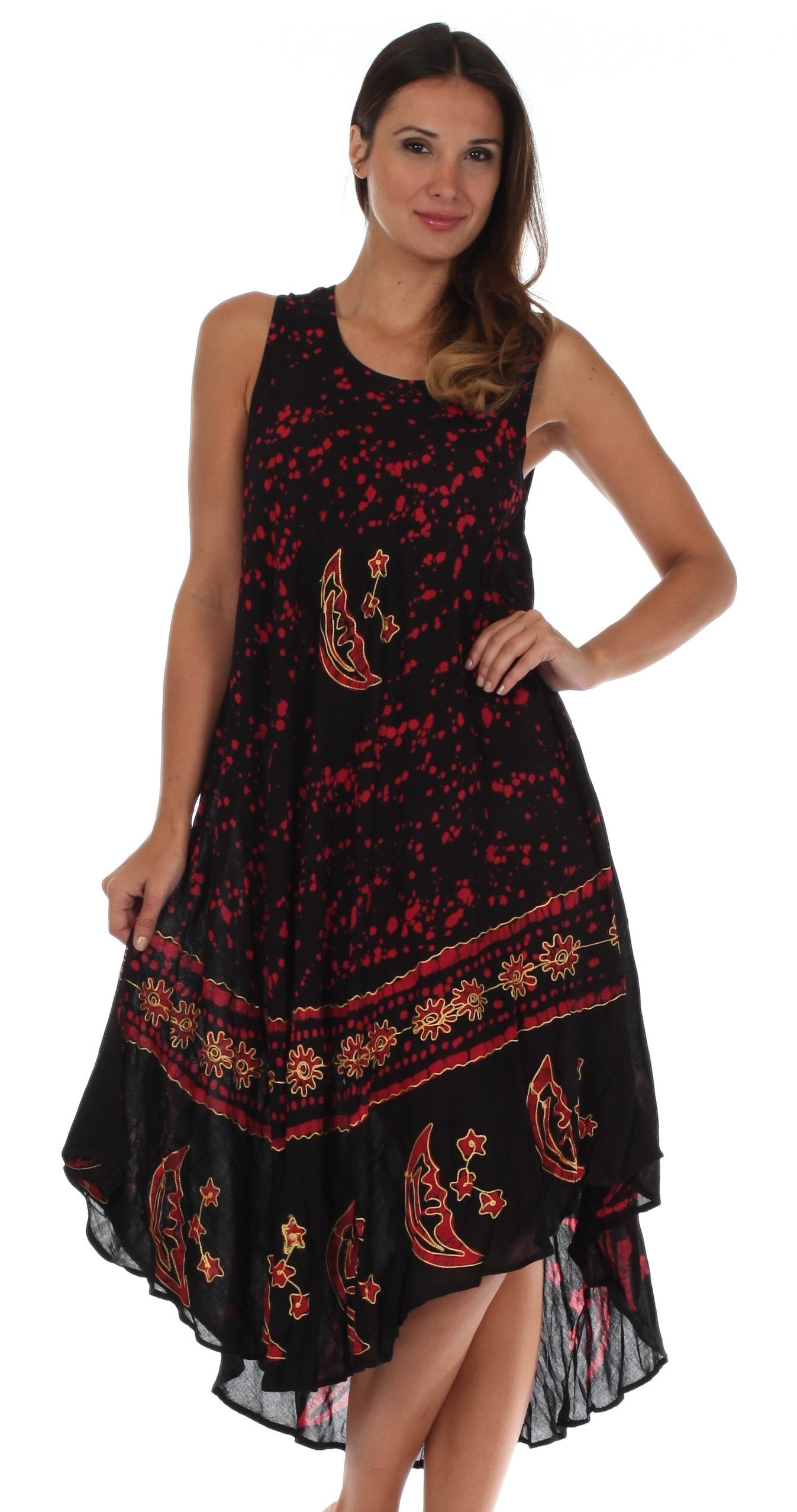 Vestido caftán batik con estampado de luna y estrellas de Sakkas