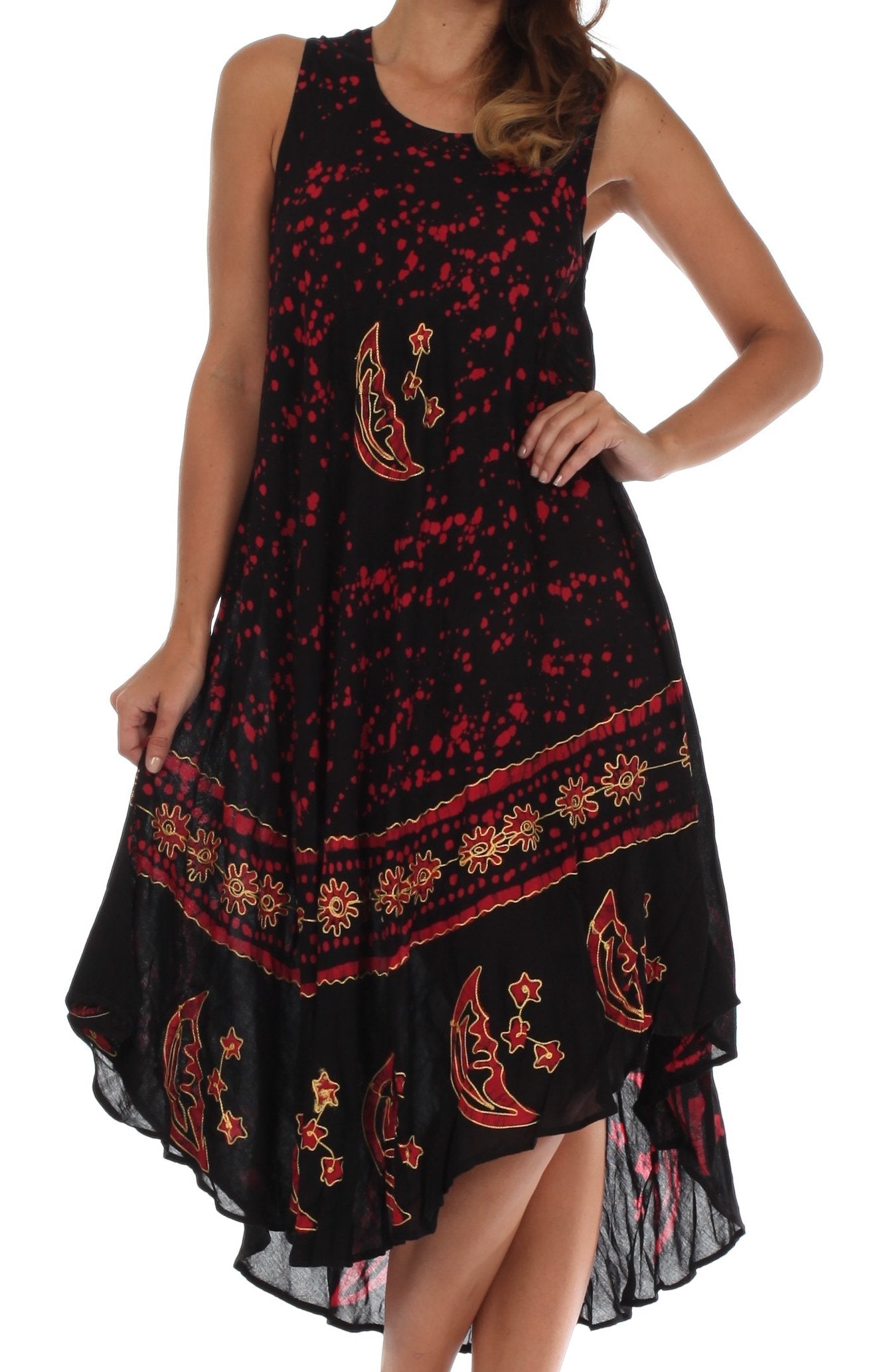 Vestido caftán batik con estampado de luna y estrellas de Sakkas